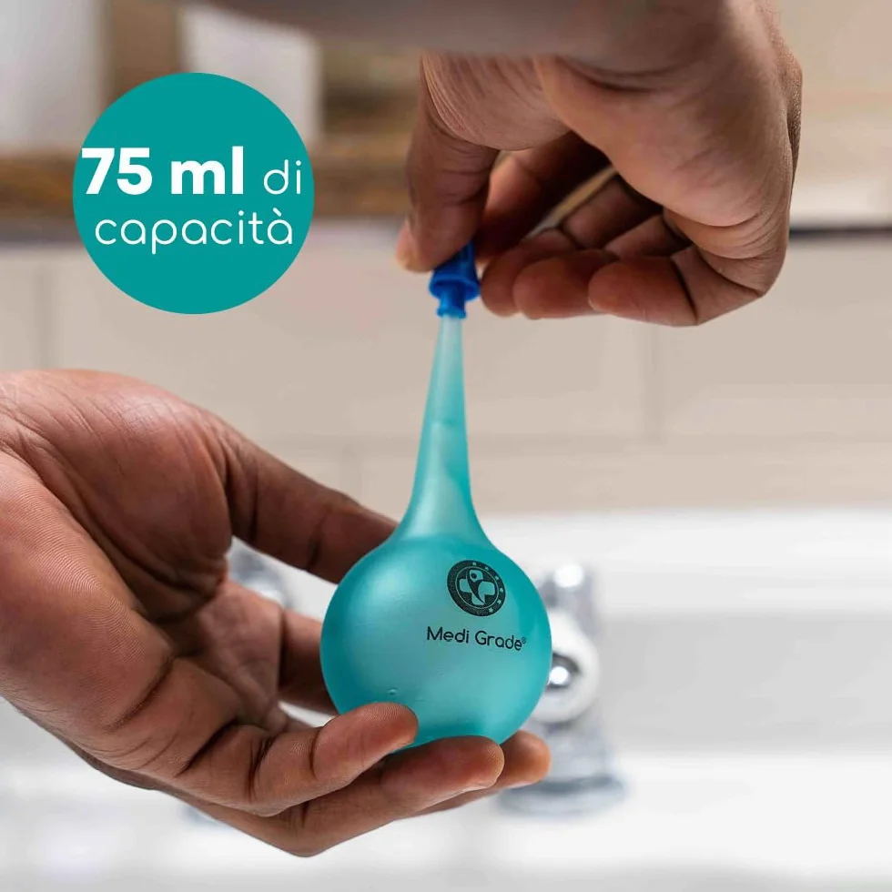 Kit Pulisci Orecchie da 75ml, Kit per Pulizia Orecchie con Punta a Getto Quadruplo, Kit Togli Cerume Orecchie con Siringa a Bulbo, Siringhe Auricolari