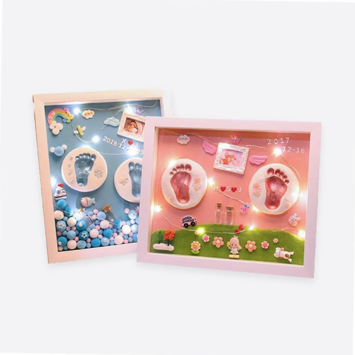 Kit Impronte Bimbi Oro Cornice Foto in Acrilico per Ricordi Nascita Neonata, Decorazione da Parete per Battesimo e Regalo Primo Compleanno