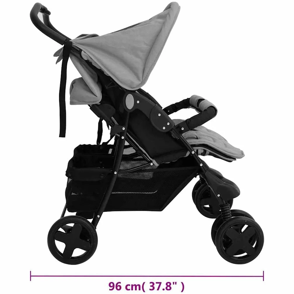 vidaXL Passeggino Gemellare Grigio Chiaro in Acciaio