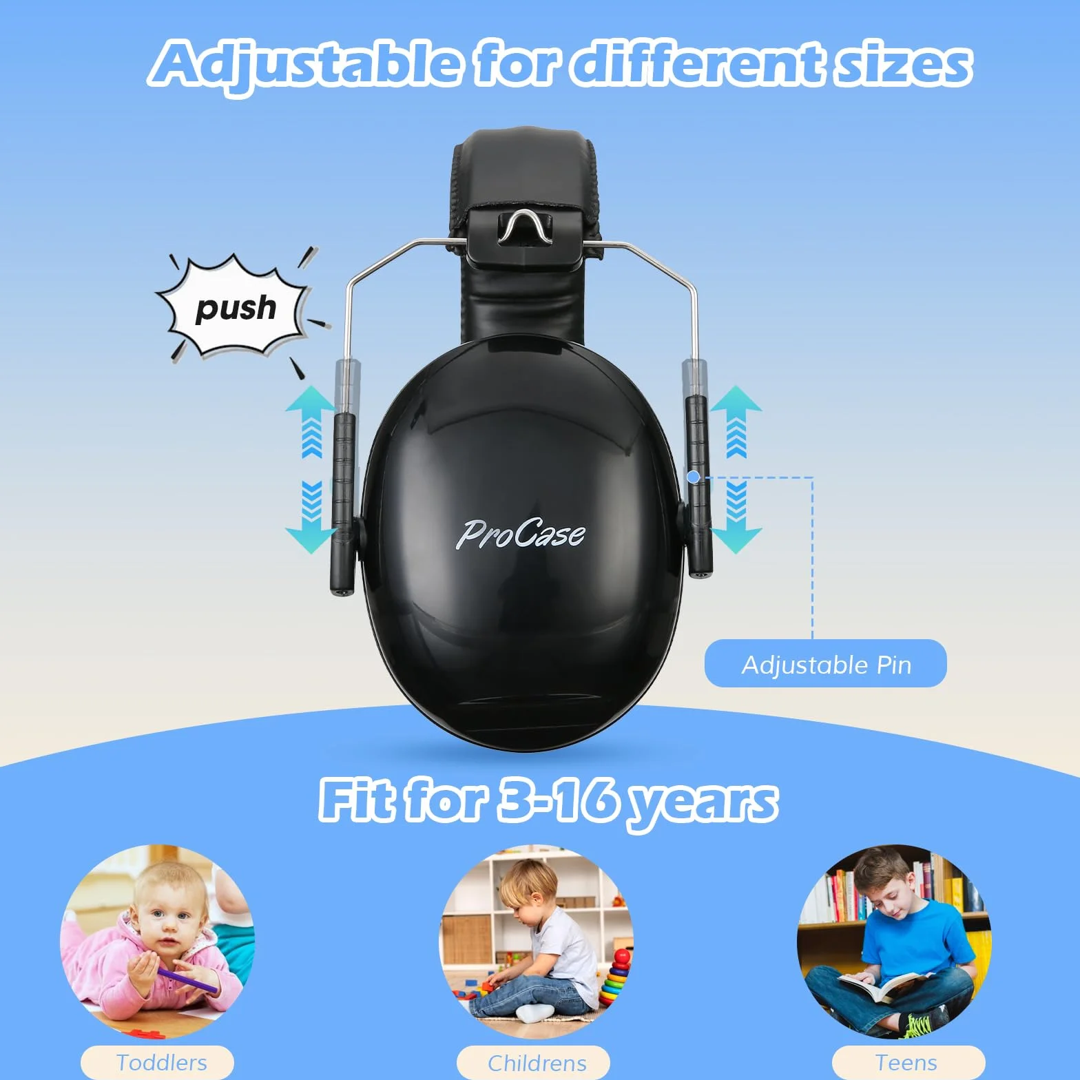 Procase Casco Anti Rumore Bambino, Casco Pieghevole Regolabile Confortevole, Con Attenuazione SNR 34dB, Cerchietto Morbido per Medio Rumore o Stressante