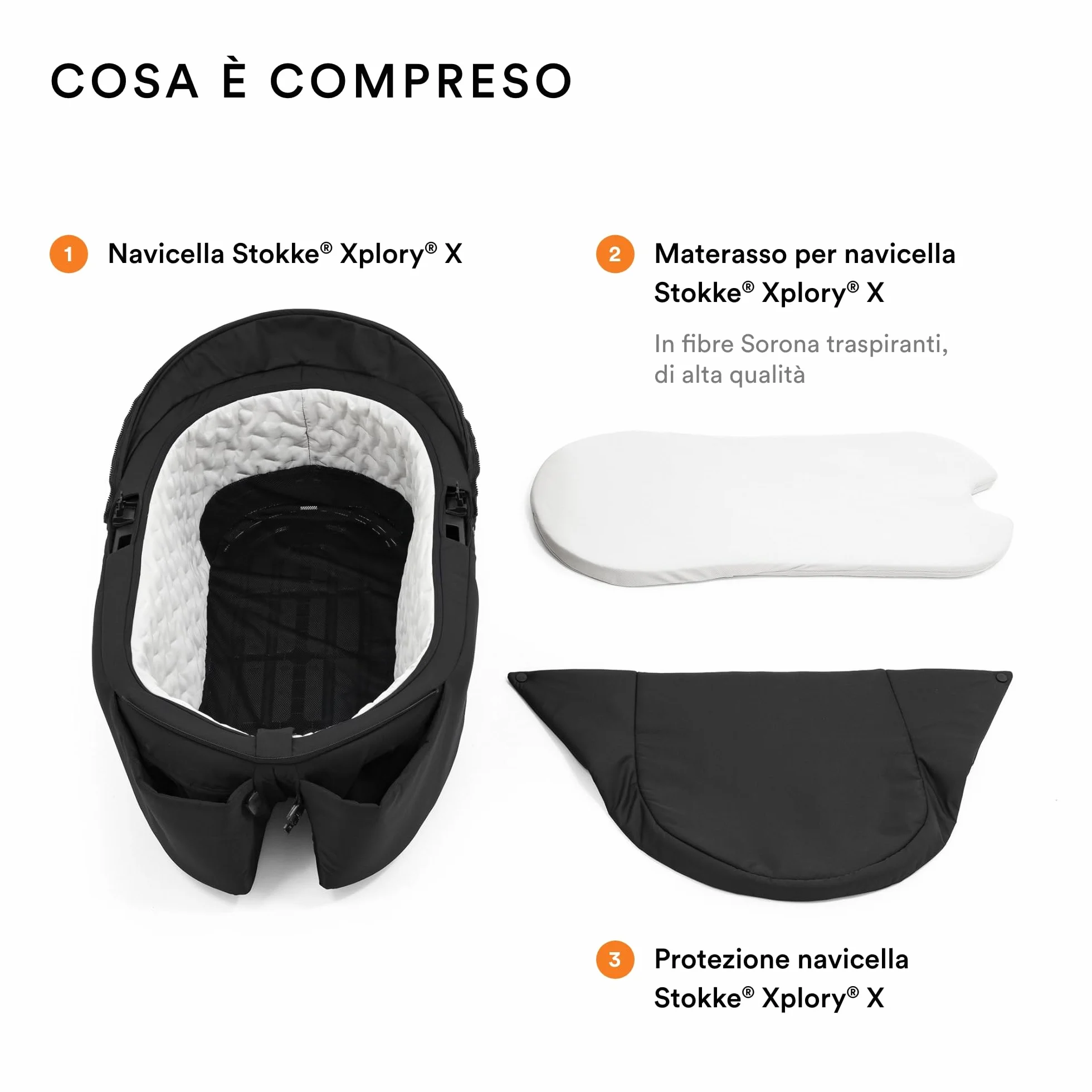 Stokke Navicella Xplory X, Royal Blue - Navicella rimovibile per il passeggino Xplory X - Morbido interno, materasso traspirante e due comode tasche