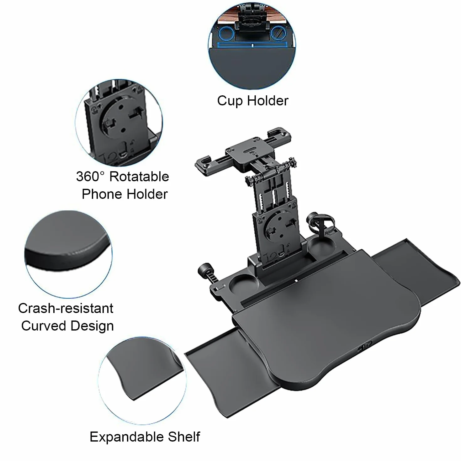 Tavolino per Auto，Vassoio del Sedile Posteriore Automobile con Portabicchieri e Supporto,Tavolino Regolabile per Cellulare Portata 15-20 kg，per Lavorare, Scrivere，Cibo
