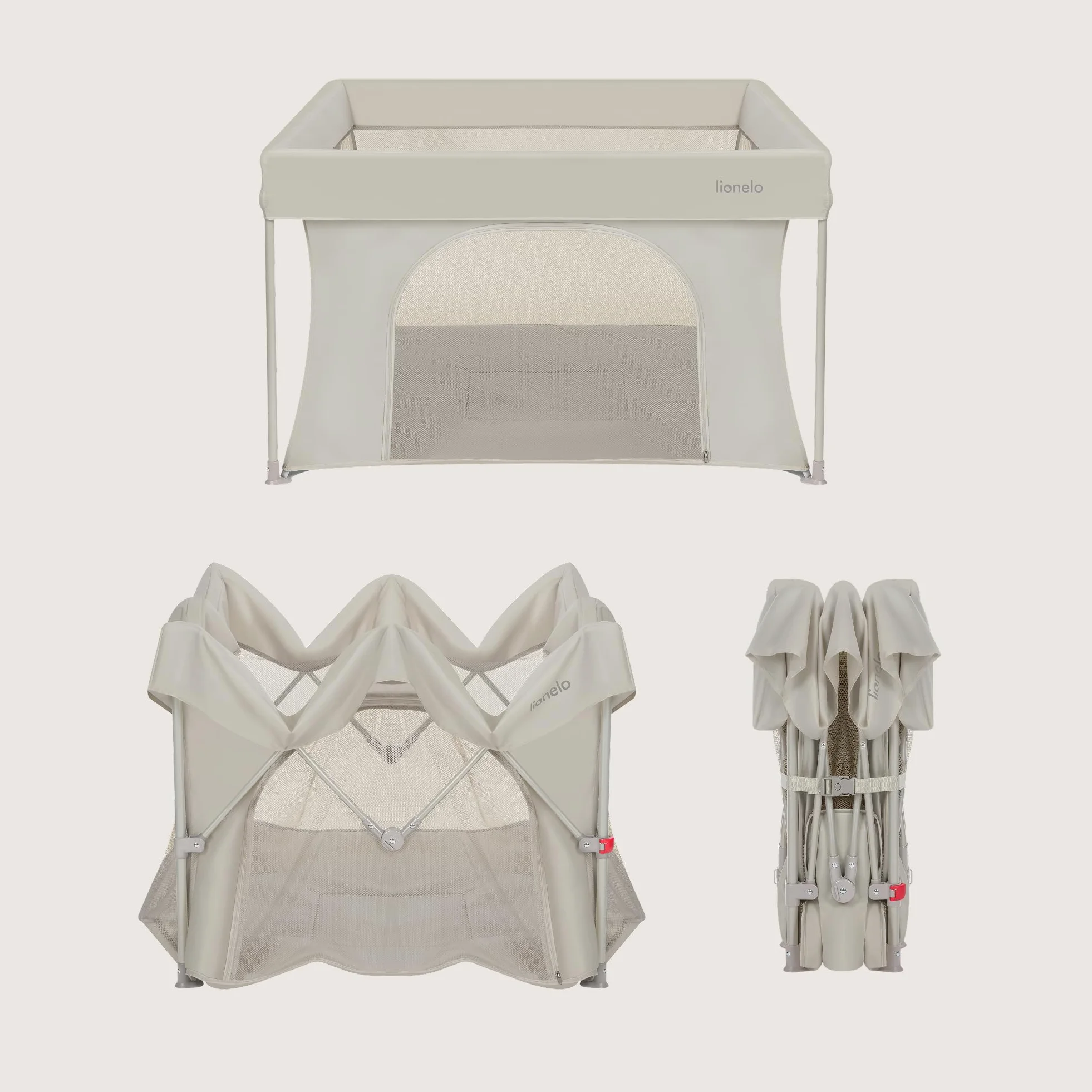 Lionelo PACO Box Bambini 0-48 mesi, Pieghevole, Compatto 111 x 111 cm | Per Piccoli Spazi, Lati in Rete Traspirante, Ingresso Laterale con Zip, Borsa Trasporto, Casa Giardino, fino 15 kg