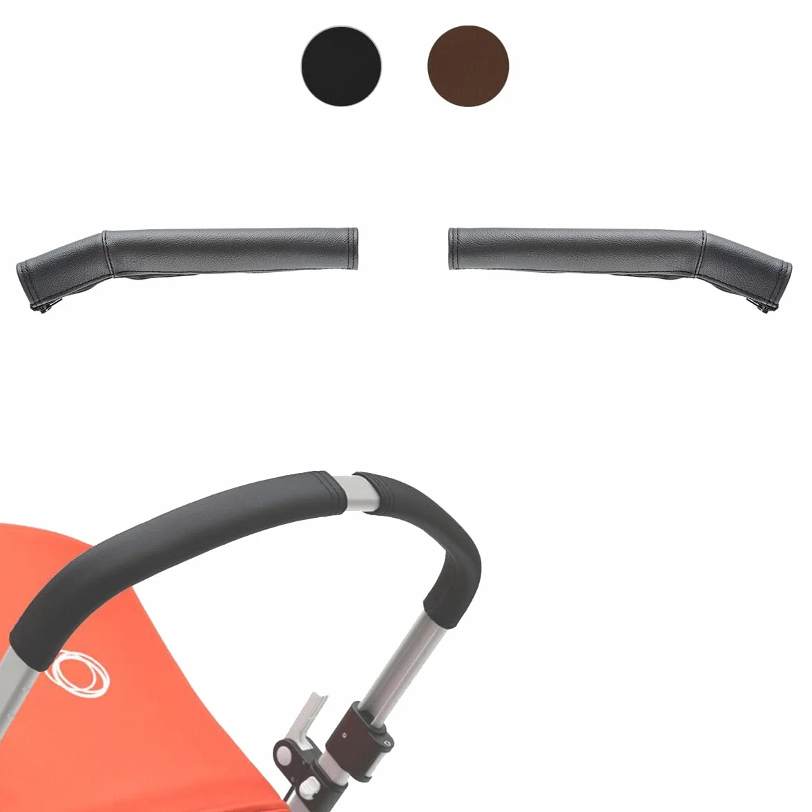 Pack Coprimanubrio compatibili con Bugaboo Cameleon 3 e 3 Plus. Fatto a Mano in Spagna in Similpelle Premium. Resistenza al Sole, alle Macchie, all'Usura e allo sbiadimento. Colore Nero.