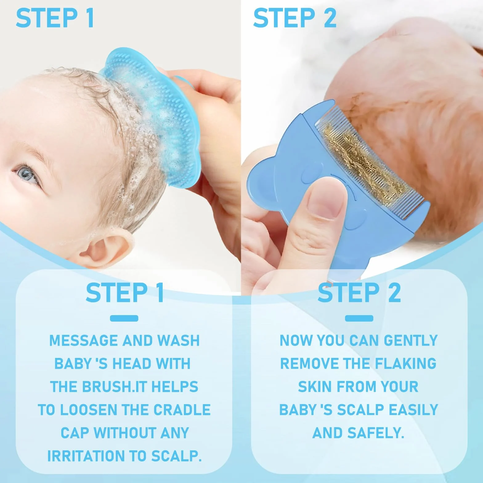 4 Pezzi Spazzola per La Rimozione Della Crosta di Latte Pettine Crosta Lattea Neonato Spazzola per Bambini in Setole Morbide Pettine Neonato Adatto per baby shower(blu)