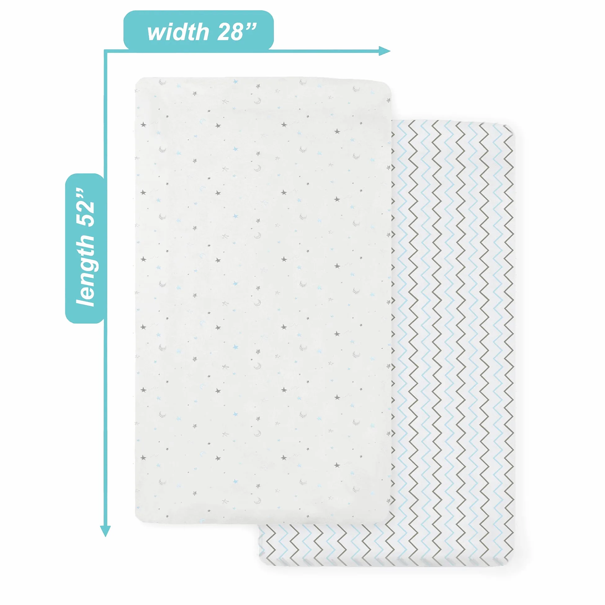 American Baby Company Confezione da 2 lenzuola con angoli per culla in 100% cotone naturale, 132 x 71 cm, morbide, traspiranti, ipoallergeniche e delicate, motivo a zigzag blu, neutre, per ragazzi e