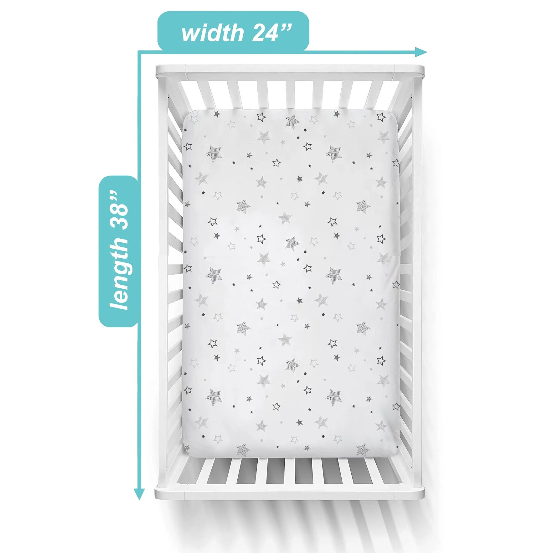 American Baby Company Lenzuolo con angoli in 100% cotone naturale per mini culla, 96,5 x 61 cm, morbido e traspirante, adatto per materassi Pack N Play, super stelle, per ragazzi e ragazze