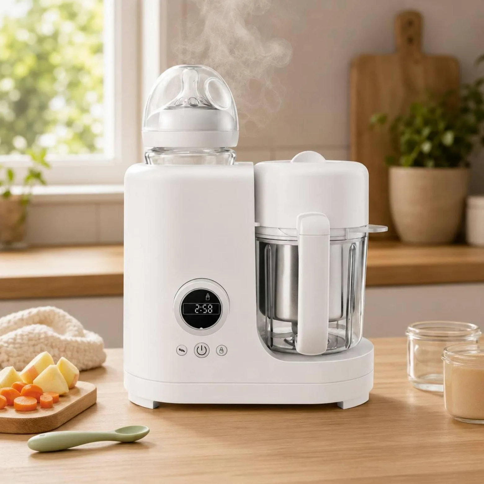 Almencla Infant Vaporiera Cuocipappa Robot Pappe Frullatore Multifunzione con Pannello Frontale Recipiente Visibile in Adatto a Pasti per Cucina Domestica Abitudini di Nutrizione
