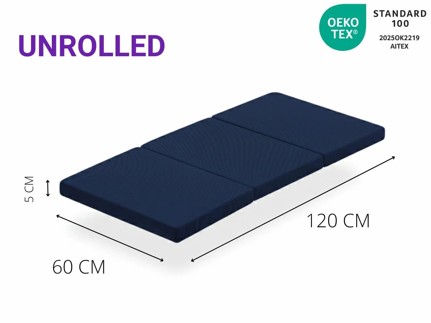 DREAMDI Materasso per lettino da viaggio 120 x 60 cm - Pieghevole in 3 pezzi - Nucleo in schiuma HR 5 cm - Traspirante e Antibatterico Blu
