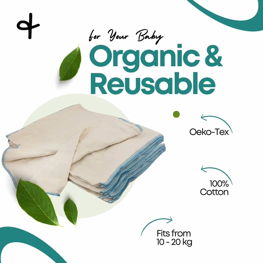 avo + cado Cotone biologico Prefolds, taglia 3 – 10 pezzi, adatto in taglia unica e XL, per pannolini di stoffa, 100% cotone Öko-Tex non sbiancato
