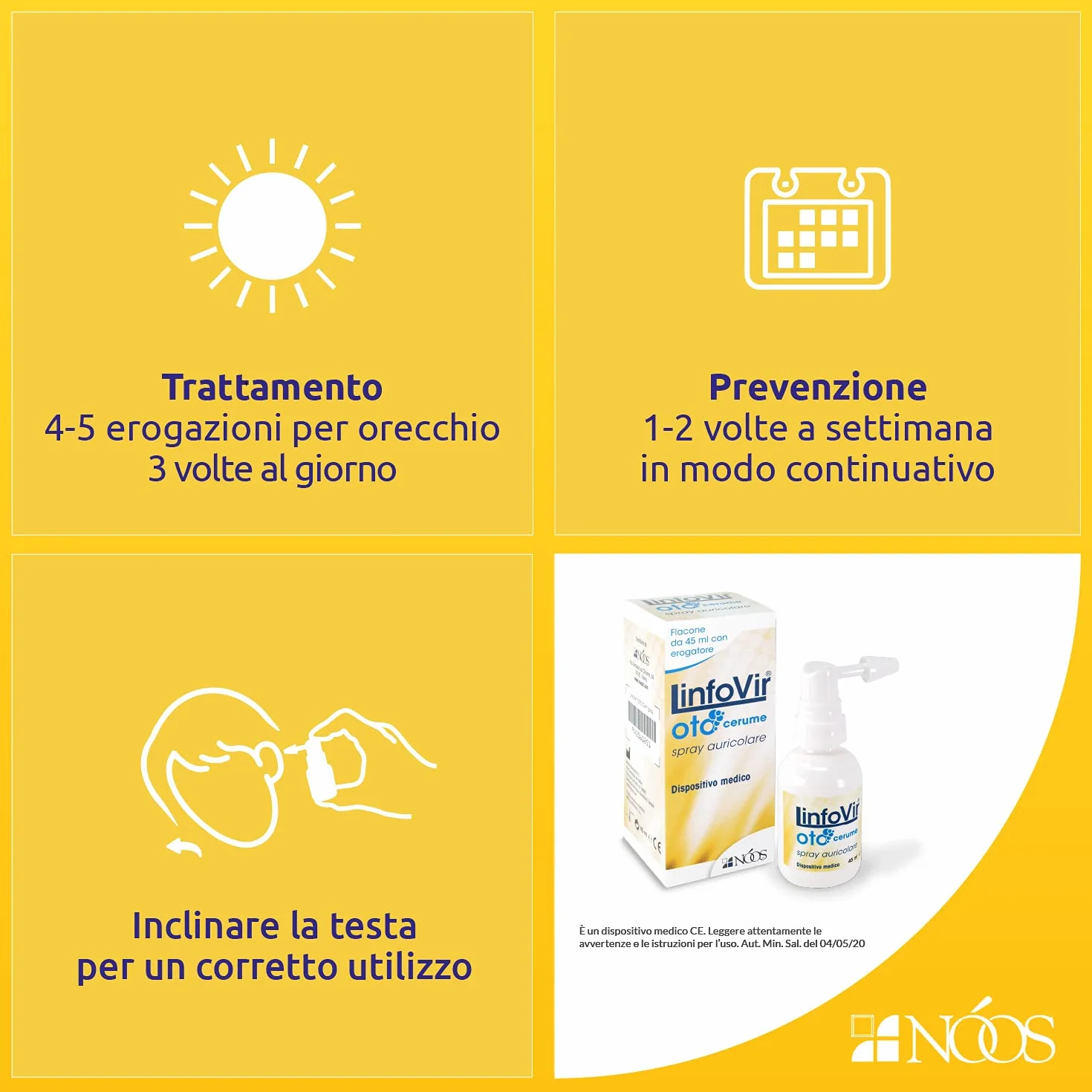 NÓOS Linfovir Oto Cerume Spray Pulizia Orecchie Adulti e Bambini 45ml, Spray Auricolare con Perossido di Idrogeno Senza Oli, Rimuovi Cerume Orecchie, Formula per Rimuovere Tappi e Grumi