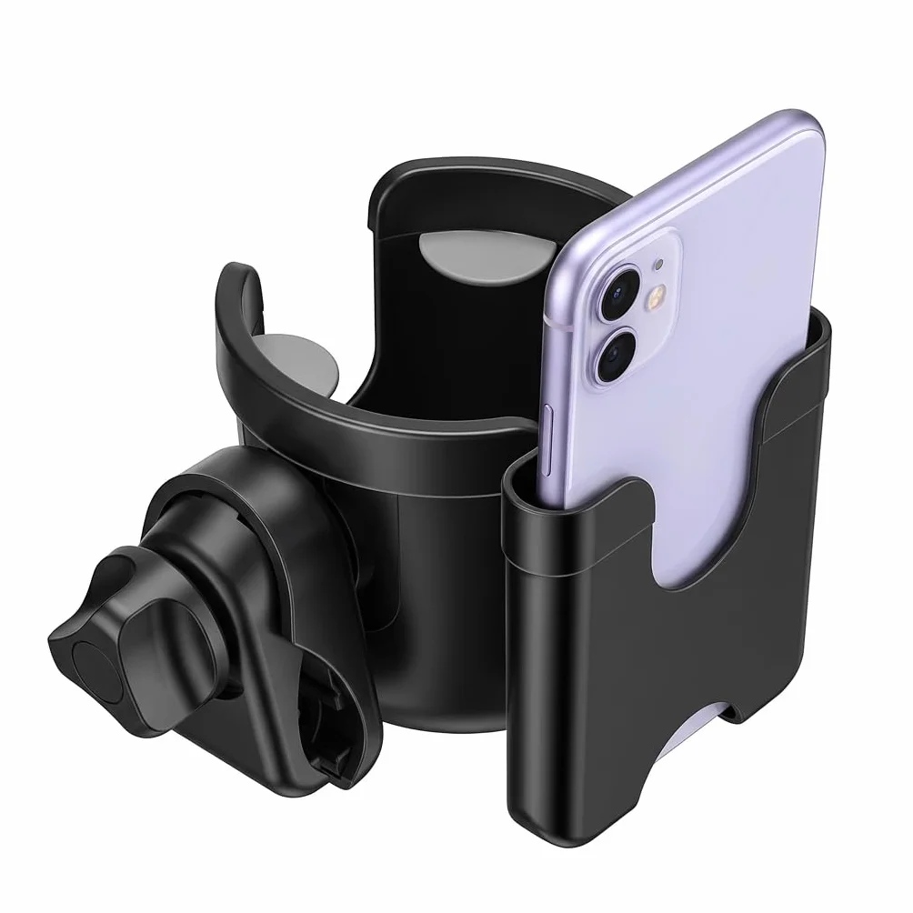Suranew - Portabottiglie per passeggino, universale, per passeggino, per borraccia, con contenitore per telefono, colore: Nero