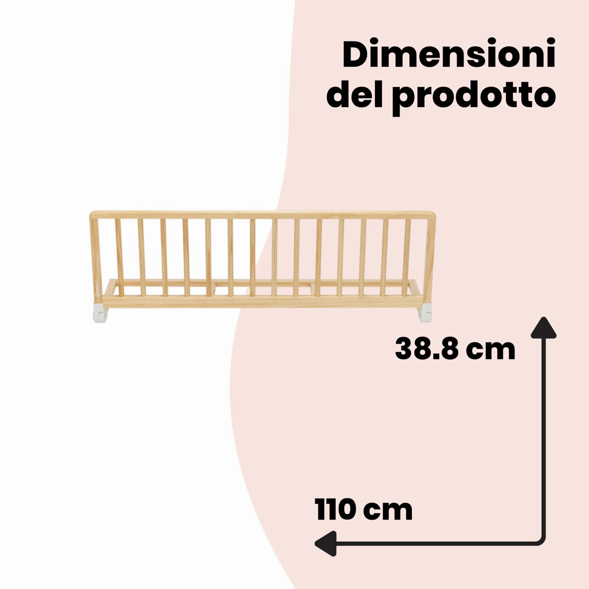 Safety 1st Barriera Letto Legno 110 cm, Sponda 18 Mesi - 5 Anni, Sbarra Letto Bambini, Paracolpi Anti Caduta in Legno Certificato FSC, Facile da Piegare e Conservare, Natural Wood