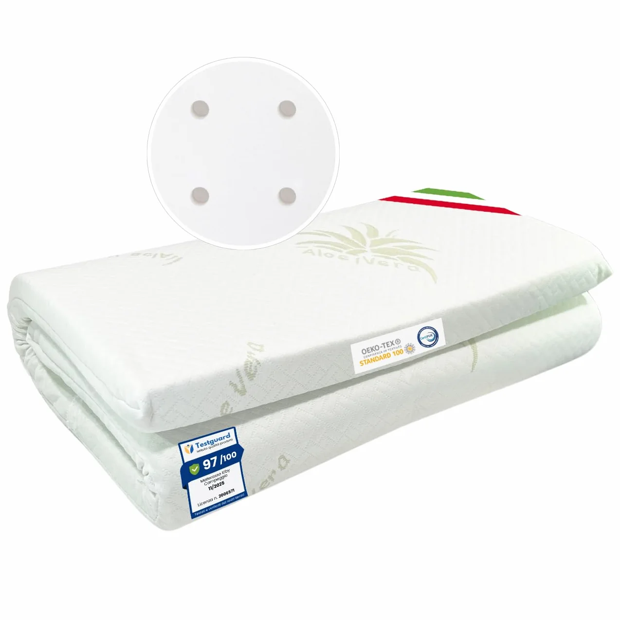 Kiby® Materasso per Lettino da Campeggio (Certificato OEKO-TEX® & CERTIPUR™) in Aloe Vera, Arrotolabile Alto 4 CM