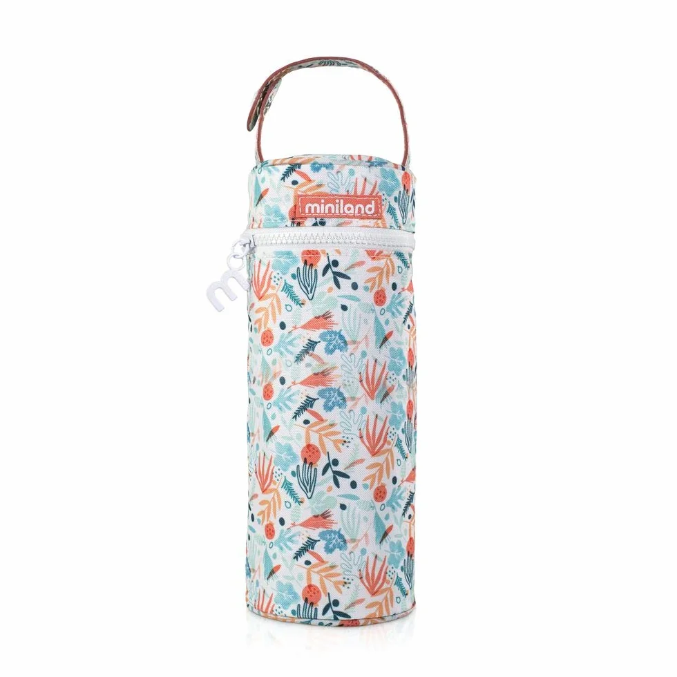 Miniland Thermibag 350 ml. Custodia isotermica con manico per appenderla e trasportarla facilmente. Ideale per biberon o termos. Collezione Mediterranean.