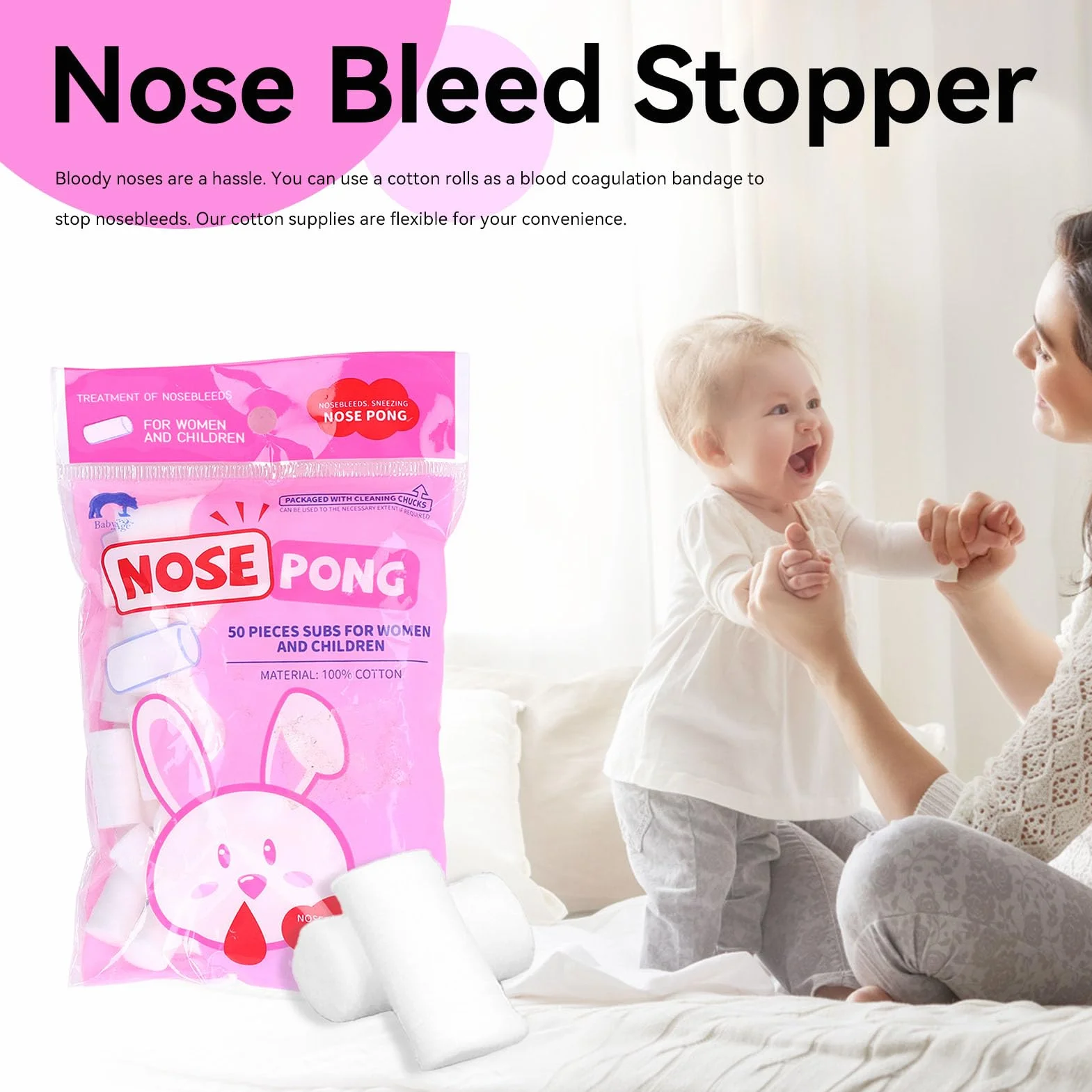 5 confezioni di tappi per sangue dal naso per bambini, rotoli di cotone dentale tampone di cotone emostatico per coagulazione del sangue per bocca e naso (M)