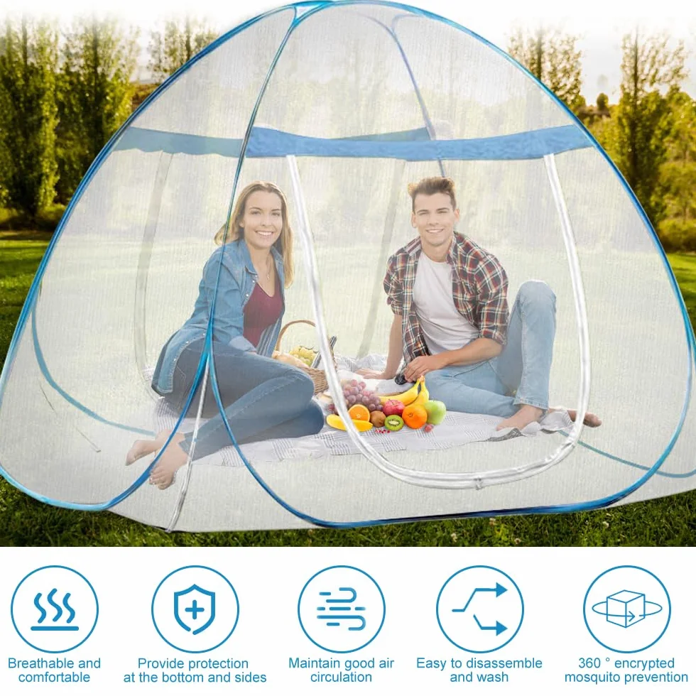 mizikuu Zanzariera Letto, Pop Up Zanzariere a Doppia Porta, Grande Zanzariera per Letto Matrimoniale, Zanzariere Pieghevole, Facile da Installare, Leggero e Traspirante, 180 * 200cm, Bordo Blu
