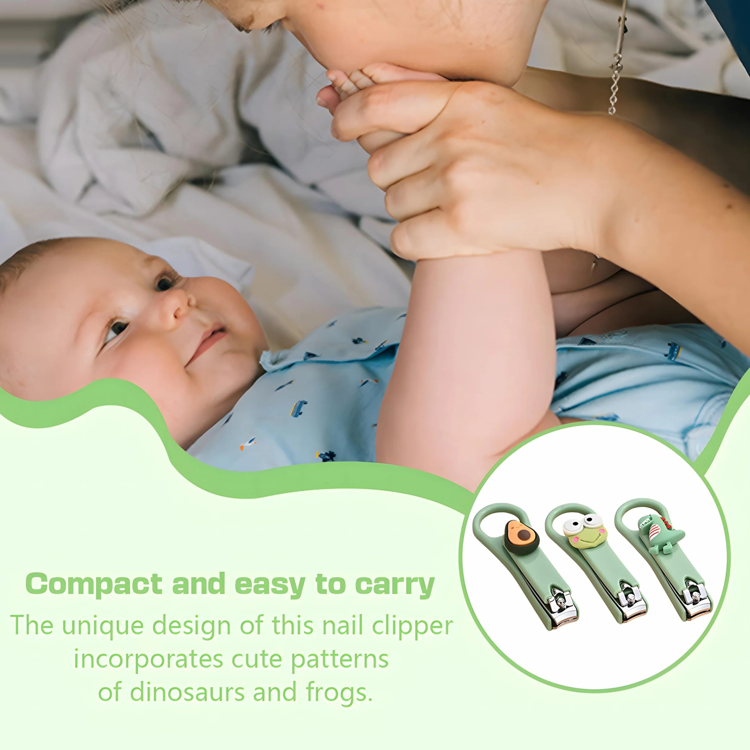Set di 3 tagliaunghie per bambini, in acciaio inox, adatto per neonati, neonati e bambini, tagliaunghie (verde)