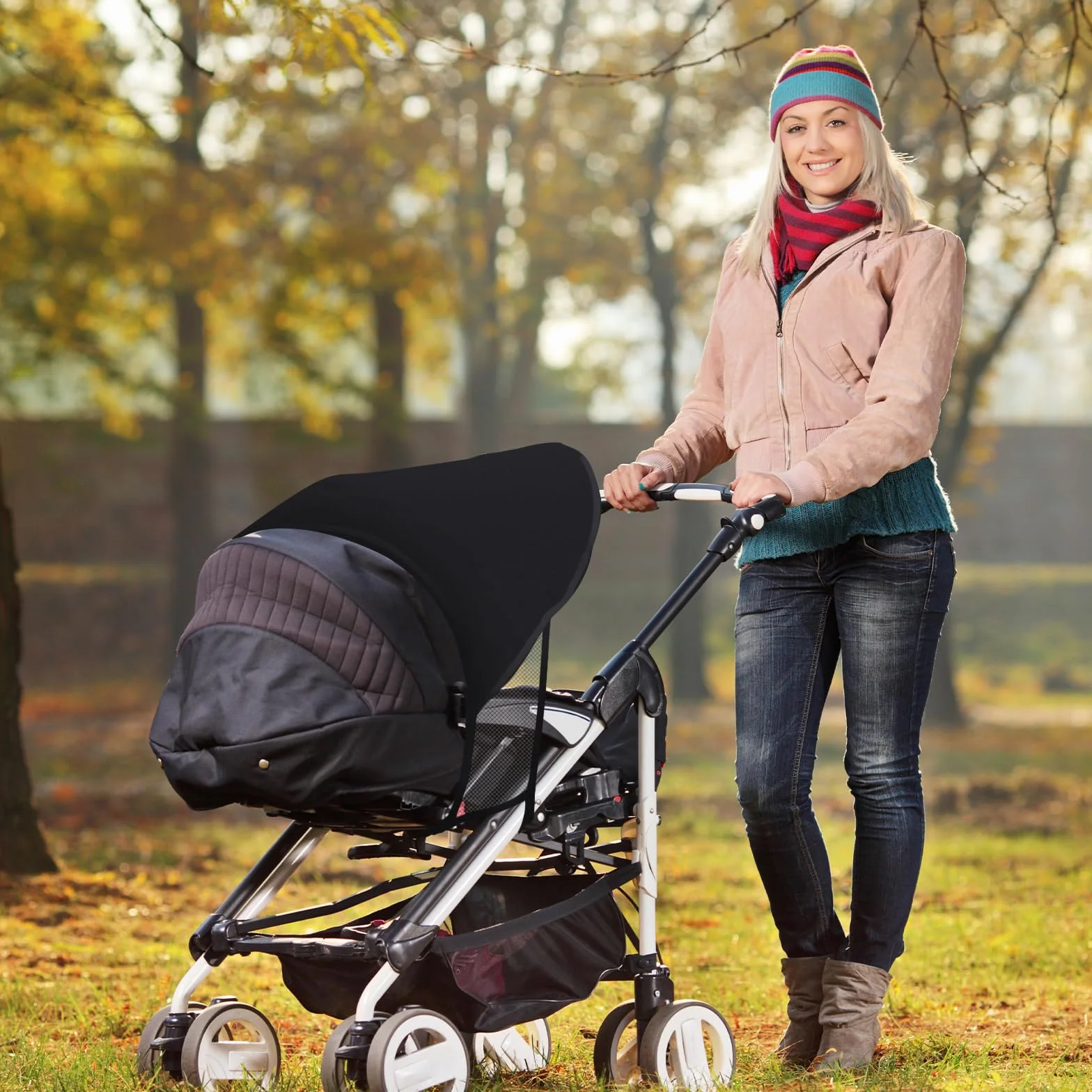 Parasole per Passeggino Parasole Carrozzina Universale Regolabile, Ombrello per Passeggino Protezione UV, Telo Parasole per Carrozzina per Bebè per Passeggini, Seggiolini(Nero)
