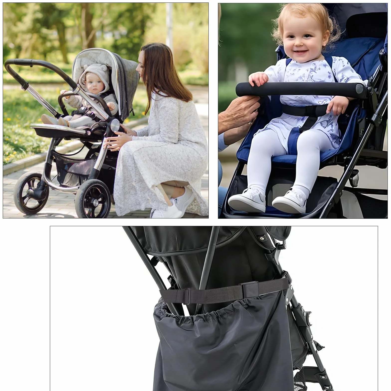 2 cinghie per passeggino da erigere (nero), universali, Sit Me Up, rimorchio per bicicletta per bambini, cintura per seggiolino per bambole, compatibile con passeggini Yoyo ecc
