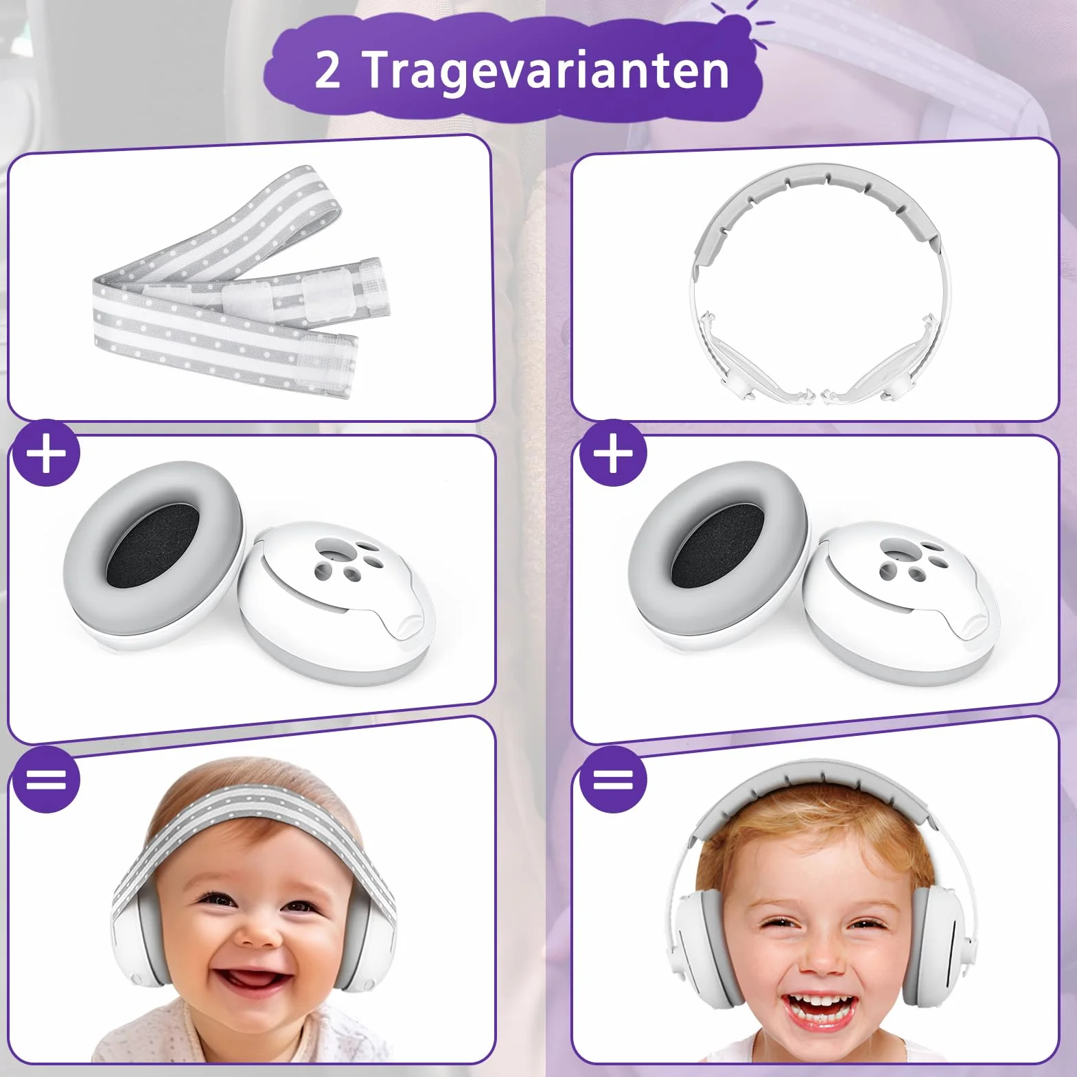 Protezione dell'udito per bambini, con cancellazione del rumore, protezione dell'udito per bambini da 0 a 2 anni, ideale per tutti i giorni ed eventi, grigio., M