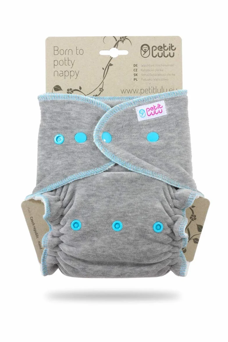 Petit Lulu Pannolino di Stoffa MAXI-NIGHT Noce di Velluto e Bambù | Snaps | Riutilizzabile e Lavabile | Mutandina di Stoffa | Prodotto in Europa (Grey)