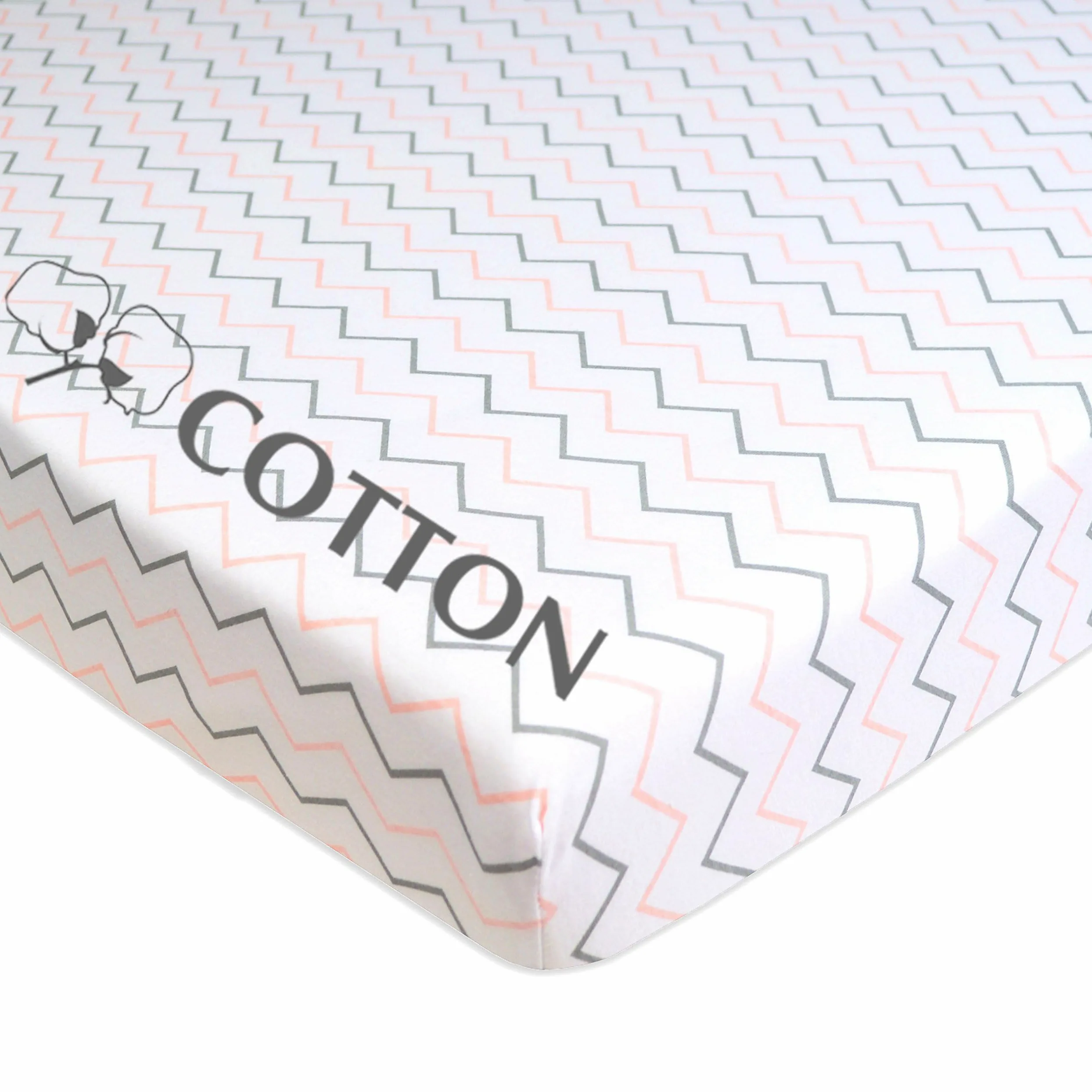 American Baby Company Lenzuolo con angoli elasticizzati per lettino, 61 x 96,5 cm, morbido, traspirante, neutro, 100% jersey di cotone, lenzuolo portatile, rosa a zig-zag, per ragazzi e ragazze