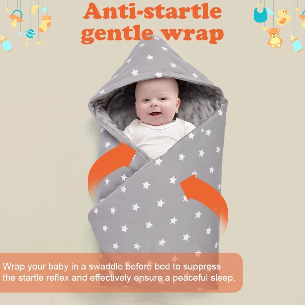 Aolso Baby Coperta trapuntata, 2pcs 100% Cotone Bifacciale Multifunzionale Coperta per seggiolino, con Cappuccio per Passeggini Marsupio, Copri marsupio(stile a cinque punti)