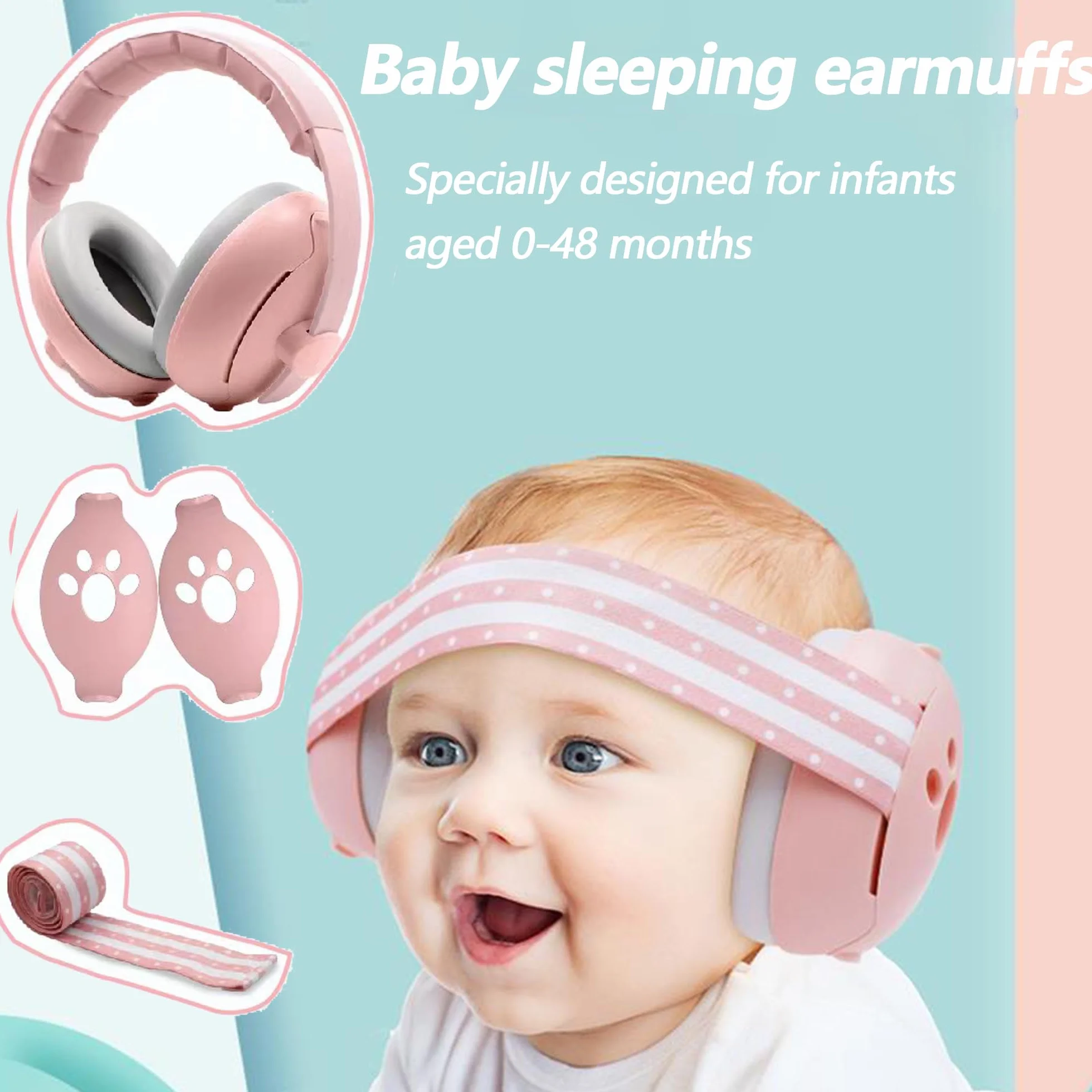 2 in 1 Cuffie Neonato Antirumore, 25db Caschi Antirumore Per Bambini-Cuffie Antirumore Per Bambini 0-4 Anni, Protettori Acustici Per Neonati, Antiscivolo E Antistress, Rosa