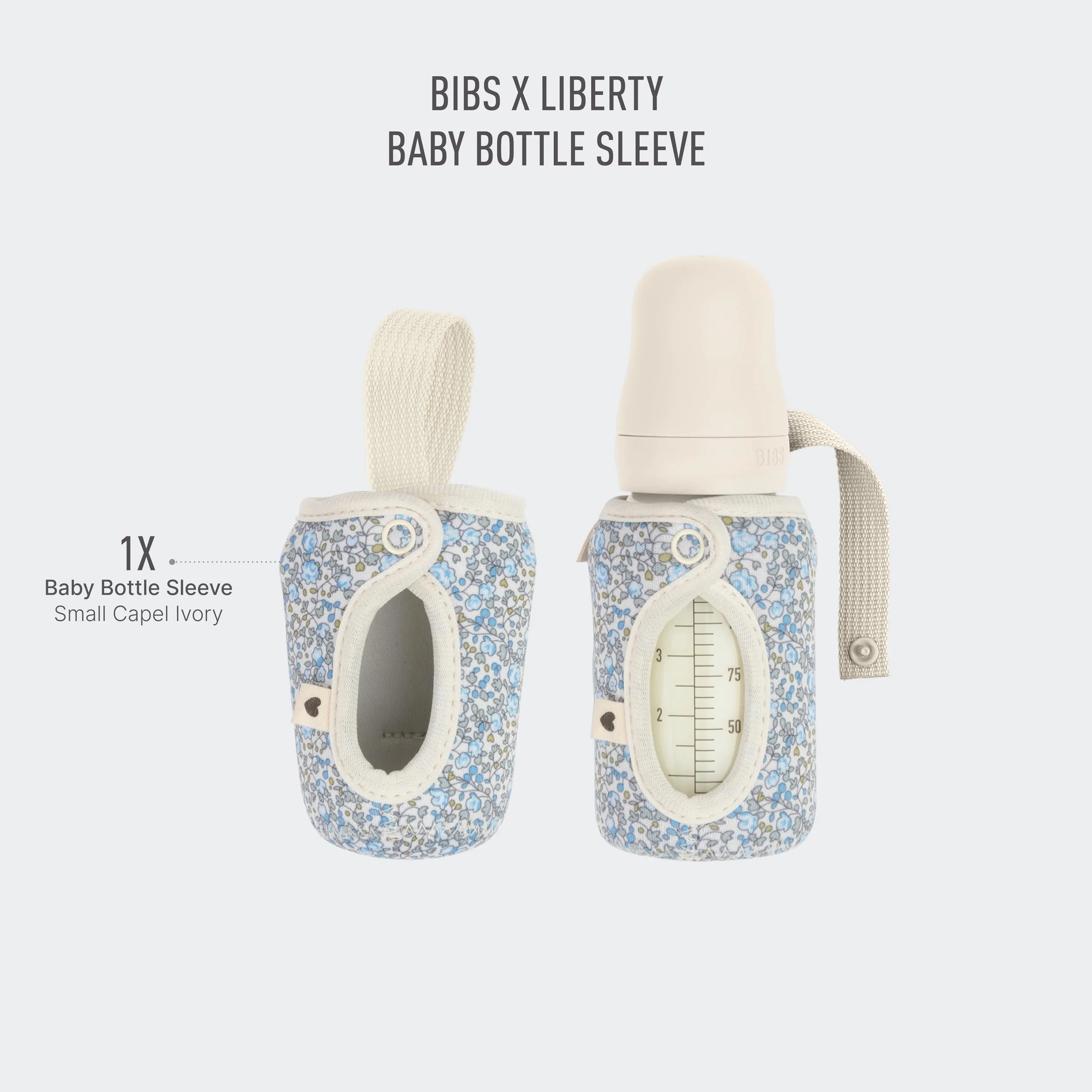 BIBS x LIBERTY Copribiberon 110ml - Custodia protettiva in neoprene per biberon BIBS - Design con stampa Liberty, Small, Capel Ivory