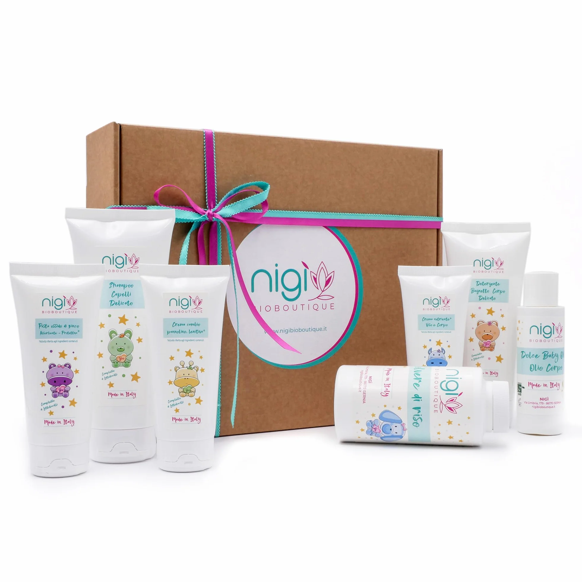 Nigì Bio Boutique - Box prodotti neonato Mille attenzioni - Set igiene e bagnetto - Idee regalo per neonati e bambini - Idee lista nascita