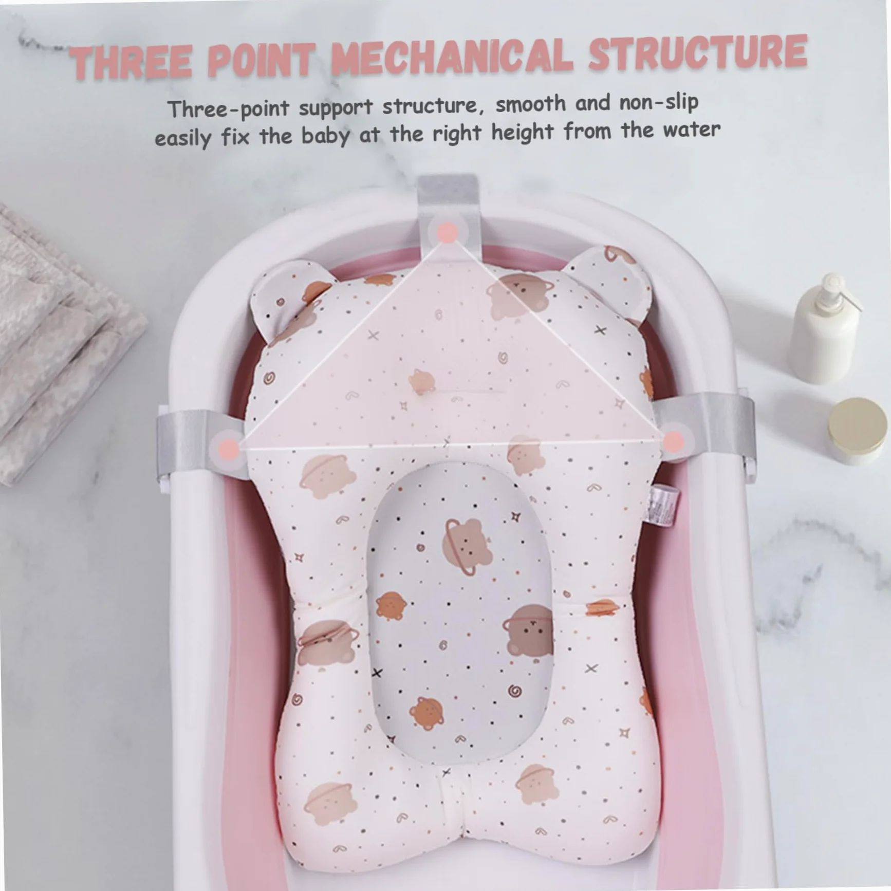Supporto per bagnetto per bambini Morbido e confortevole Cuscino per vasca da bagno per bambini Antiscivolo Regolabile Vasca da bagno per neonati Cuscino facile da pulire per neonati Forniture per i