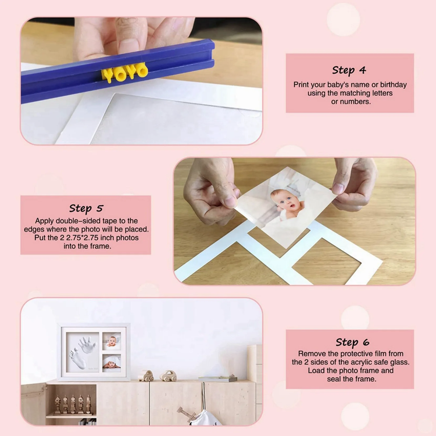 2X Kit Carino di e Impronte di Bambini, Cornice Ricordo con Impronte di di Neonati, Kit di Argilla con Impronte di Animali Domestici, Cornici per Foto
