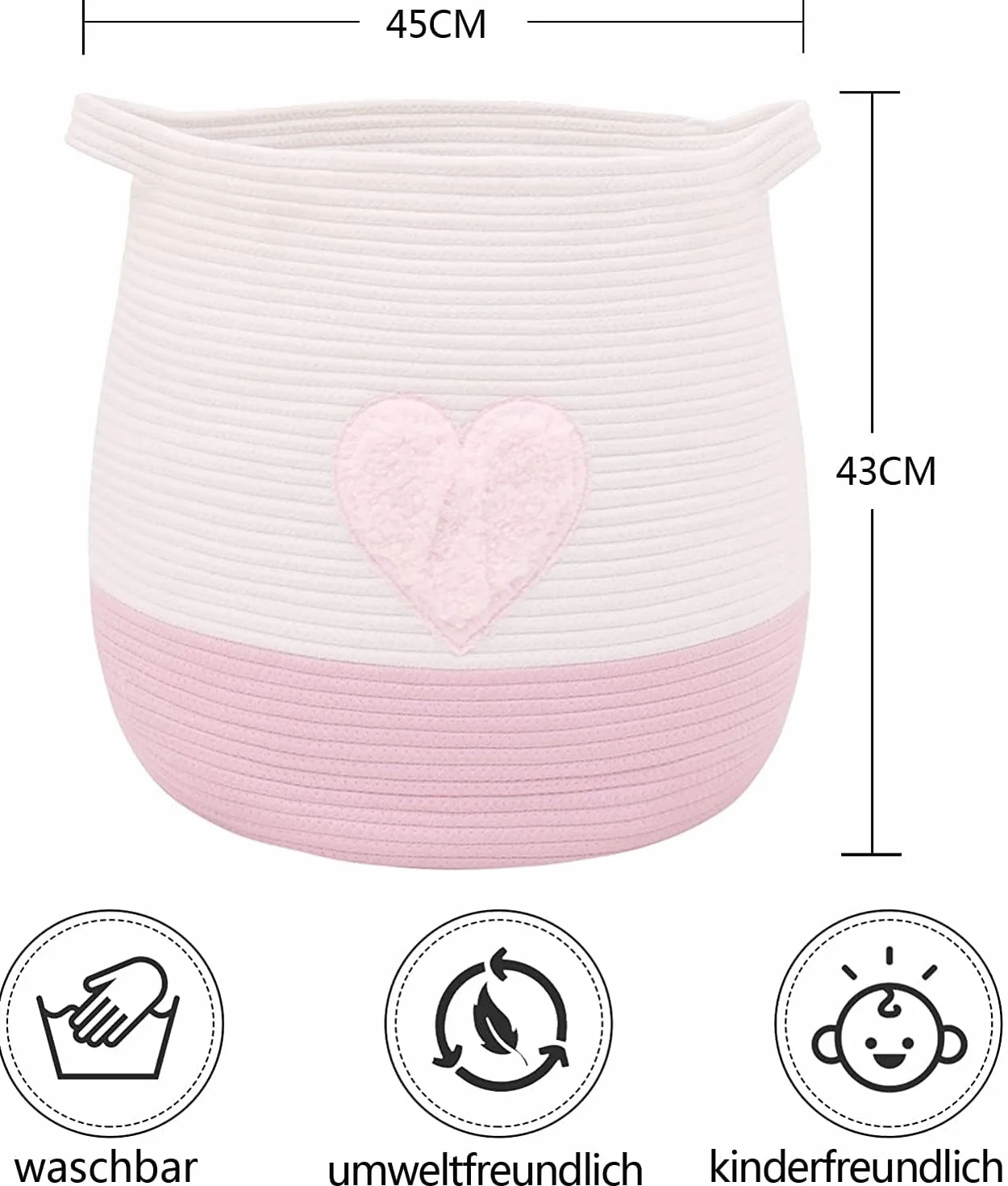 Grande cesto in corda di cotone, cestino portaoggetti per giocattoli, organizer per biancheria e coperte, cesto regalo rotondo con manici per cameretta dei bambini, D45 x 43 cm, prodotto