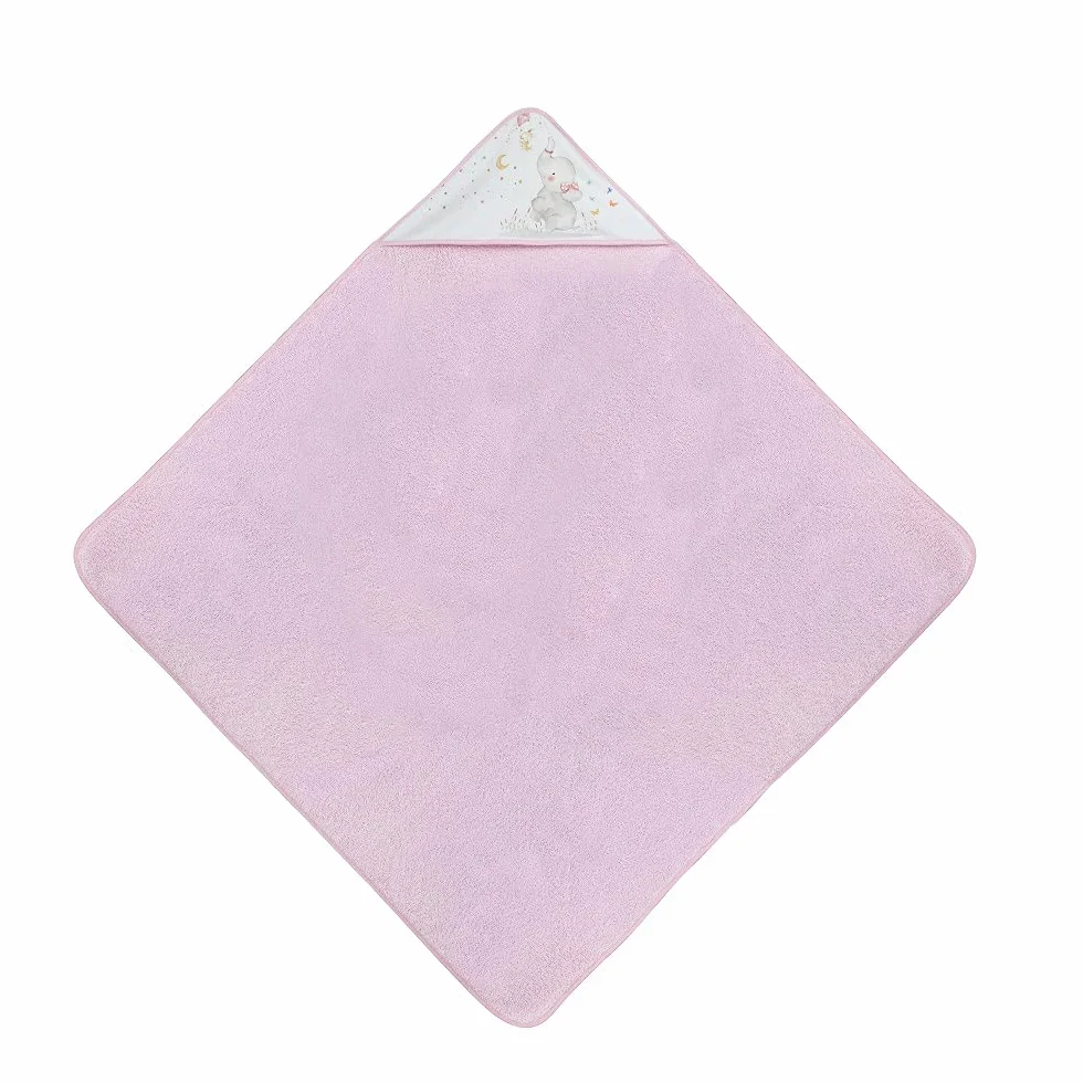 Interbaby Asciugamano con cappuccio per neonato ELEFANTE in cotone, rosa - 560 g