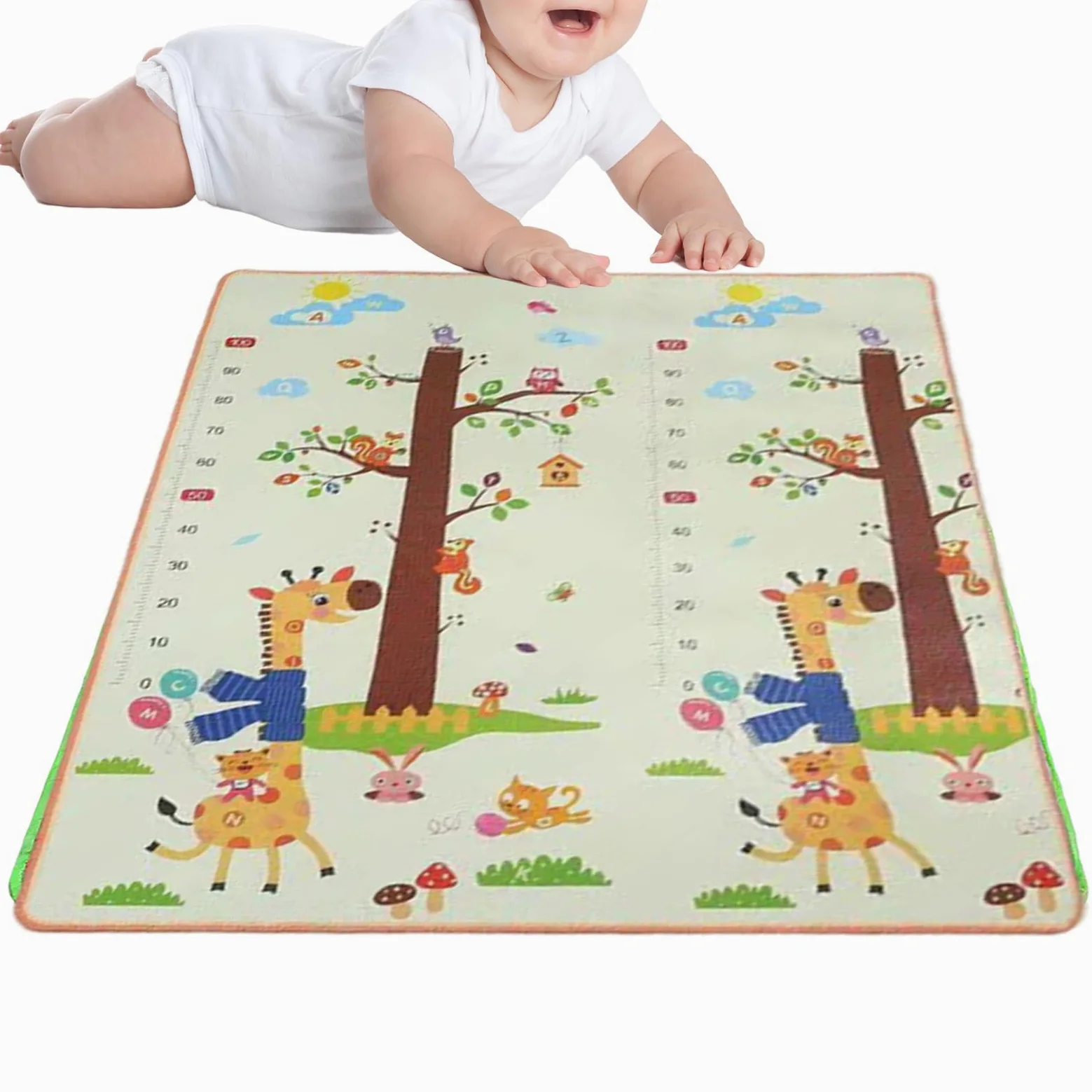 Tappeto Per Bambini 200 X 180 Cm Tappetino A Doppia Faccia Per Gattonamento | Tappeto per Sala Giochi e Area Ricreativa Per Casa Appartamento Fattoria Asilo Soggiorno e Camera da