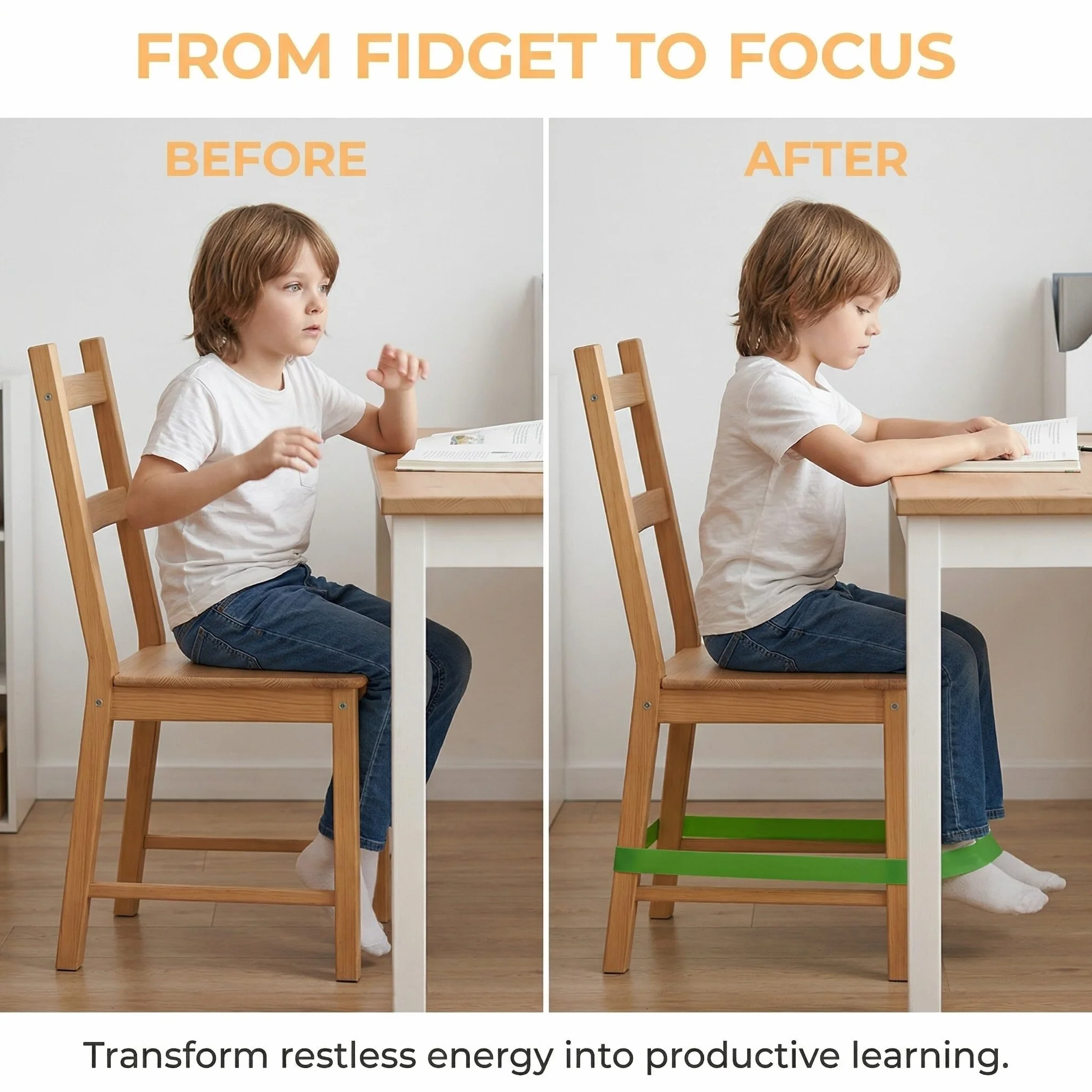 3 Pezzi Elastici per Sedia per Bambini, Cinghie Elastiche per Sedie per Bambini, Fidget Cinghie per Seduta, Fasce per Sedie Fidget, Foot Bands Chair Fidget Bands, ideali per ADHD