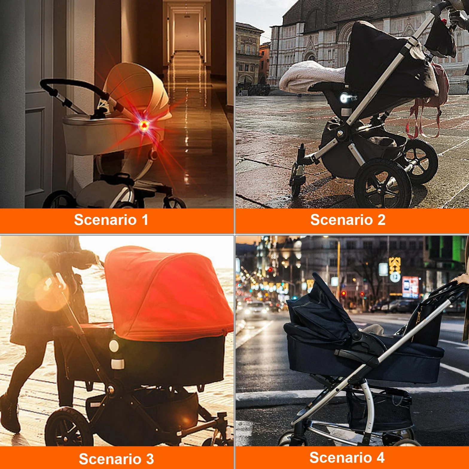 Vegena 6 luci per passeggino, luci a LED per passeggino, luce per passeggino, con 3 effetti di luce, riflettori, impermeabili, lampeggianti per zaino, per esterni, BY-HQY-BBCD-6S
