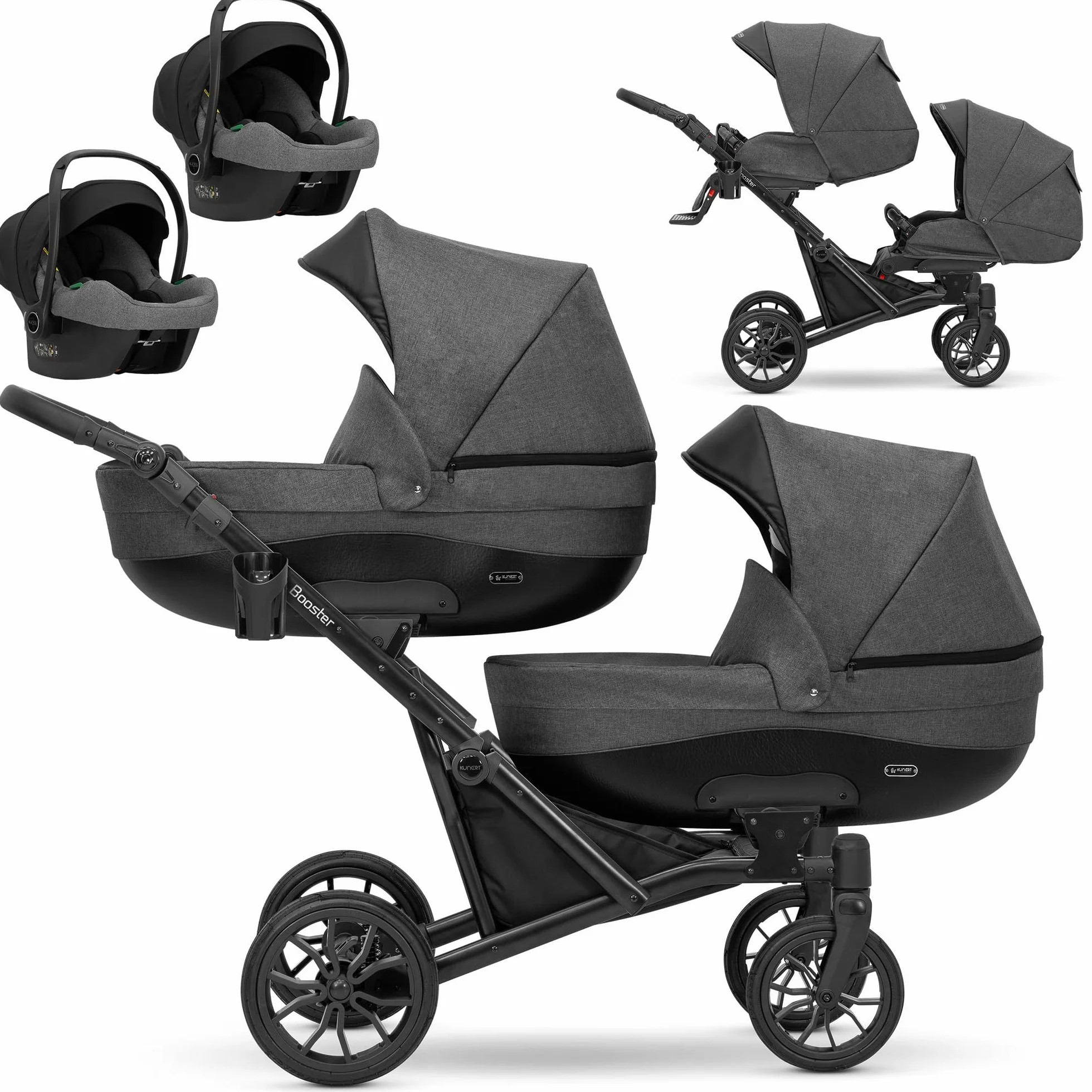 Un passeggino gemellare 3 in 1 et 2 in 1 navicella carrozzina seggiolino auto KUNERT Booster 3in1 et 2in1 passeggini (grafite, 3in1)