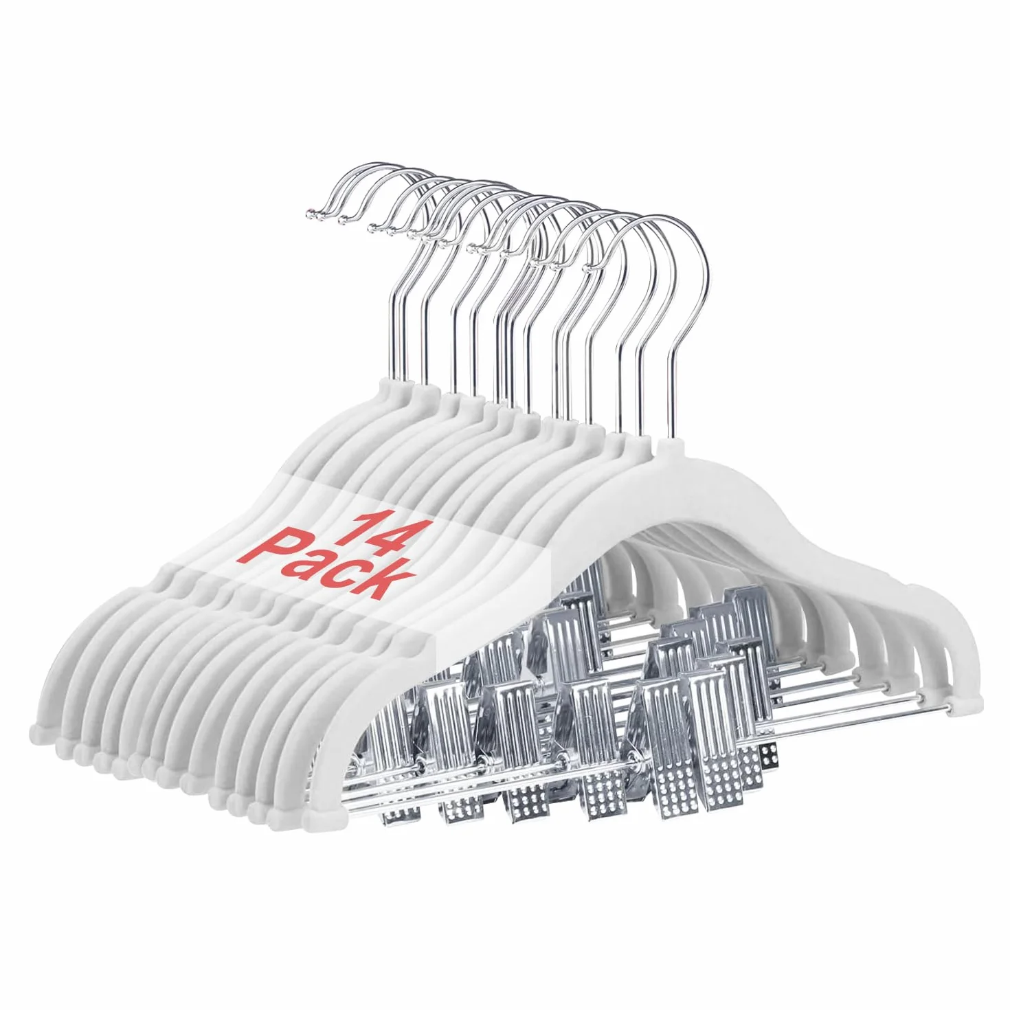 Appendiabiti per Bambini con clip, 30cm Grucce per Bambini con Ganci Girevoli a 360°, Grucce di Velluto Antiscivolo per Camicie, Pantaloni, Gonne, Abiti, Giacche, Cappotti 14 Pezzi (Bianco)