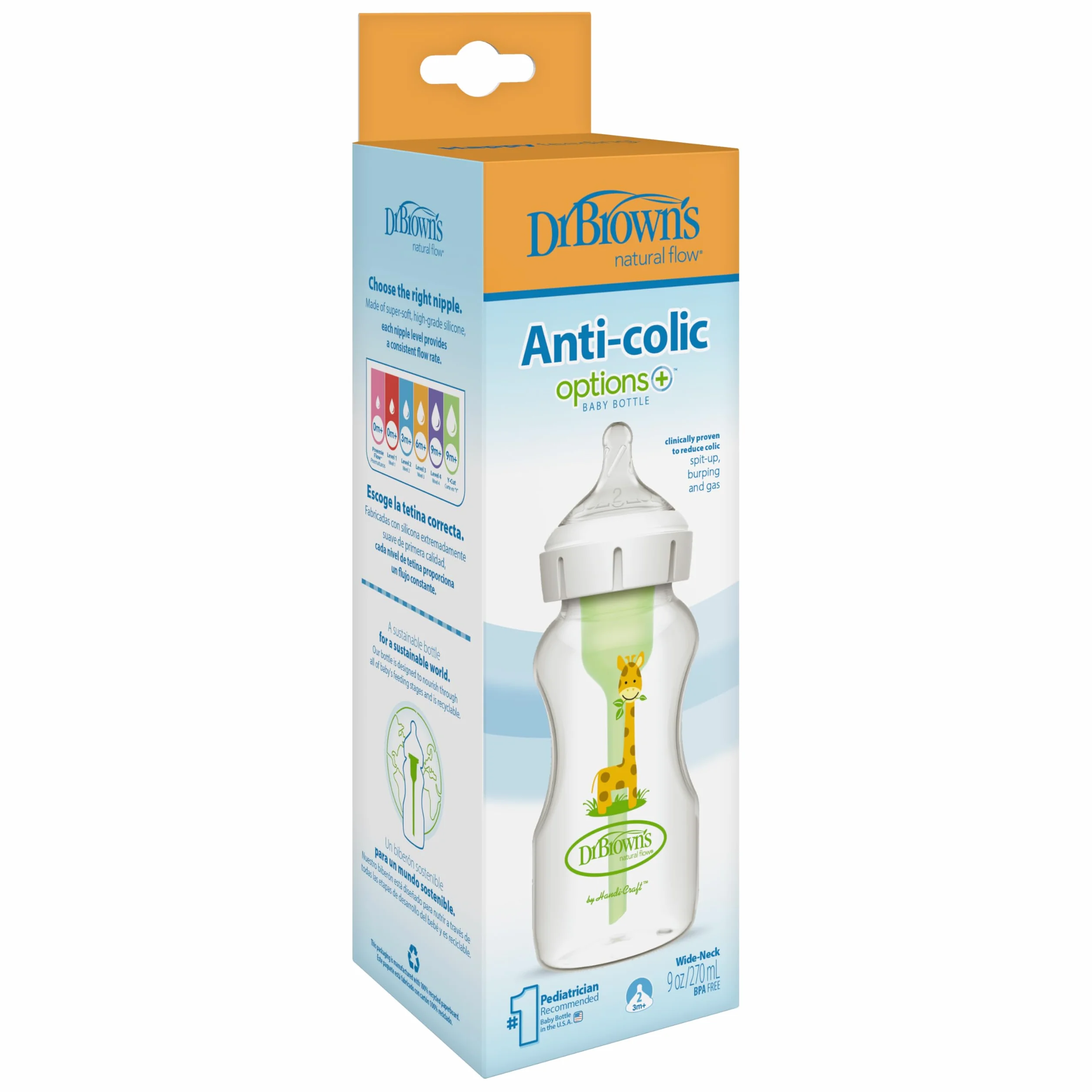 Biberon bocca larga 270 ml giraffa PP Options + tettarella N2