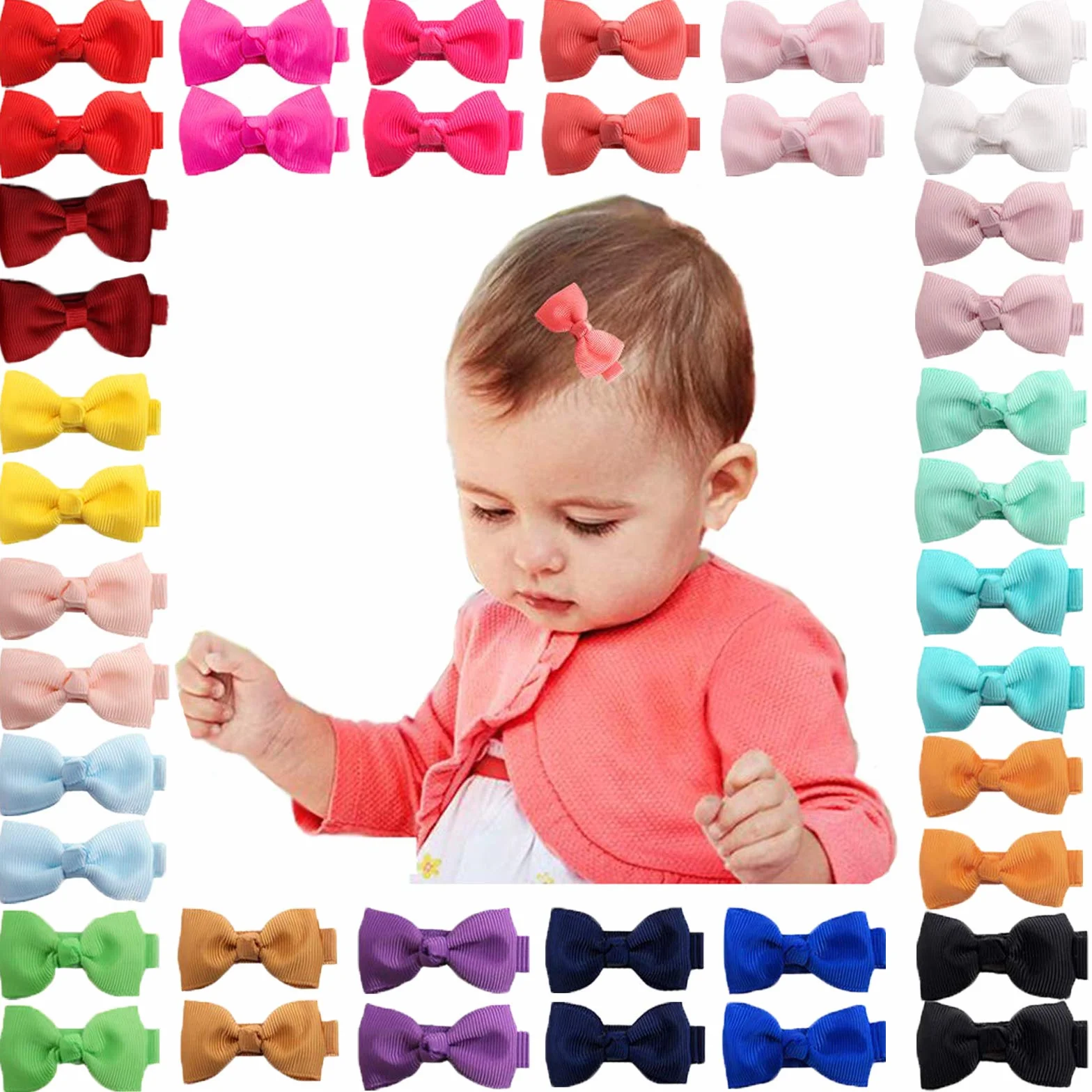 40 fiocchi per capelli da 5 cm con clip a coccodrillo e nastro in grosgrain, accessori per capelli per bambini, neonati e ragazzine