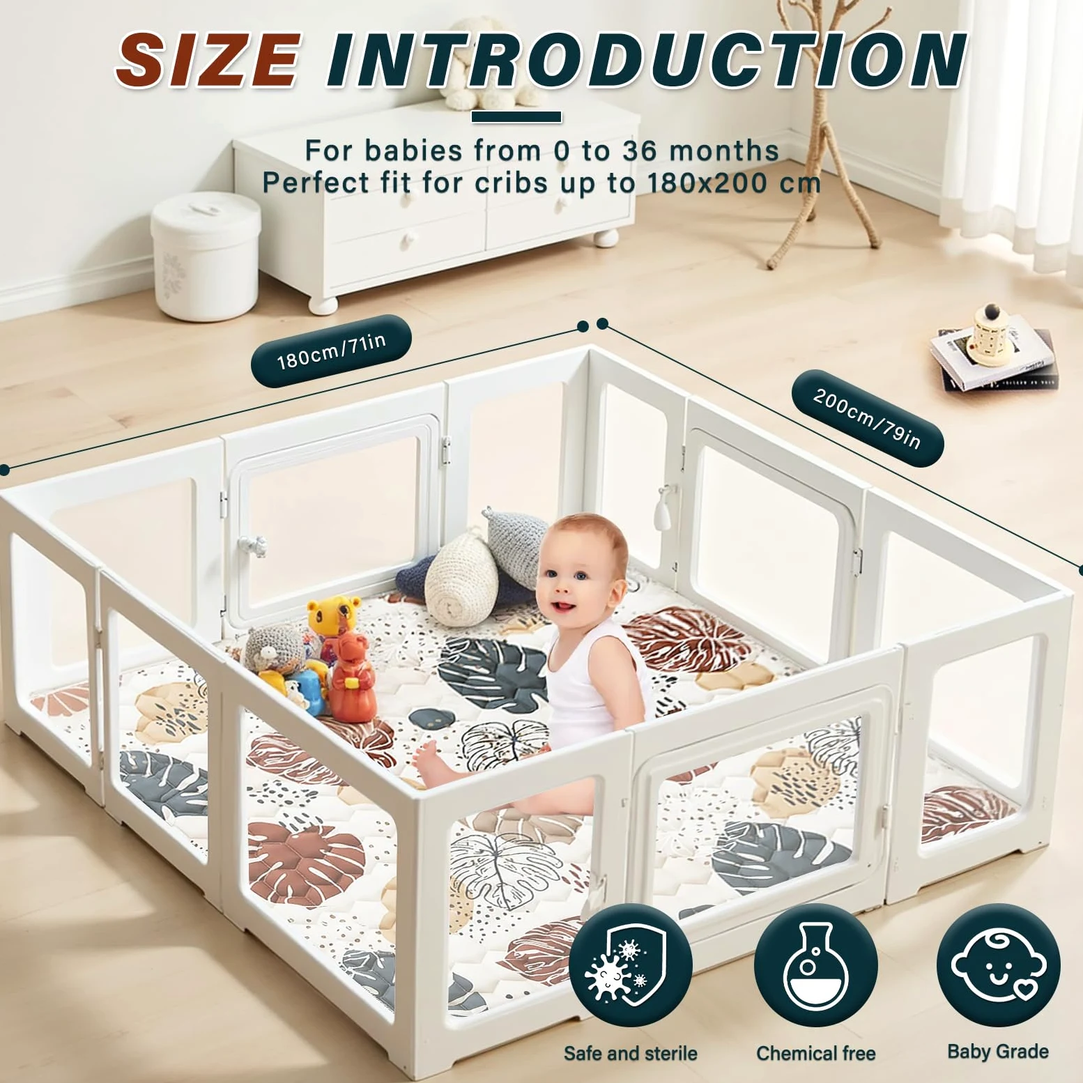 Tappeto Gioco Bambini Addensare Tappeto Gioco Neonato: Tappetino per Abilità Motorie - Tappetino da Gioco per Bambini Pieghevole Antiscivolo lavabile in lavatrice per Box (180 * 200cm)