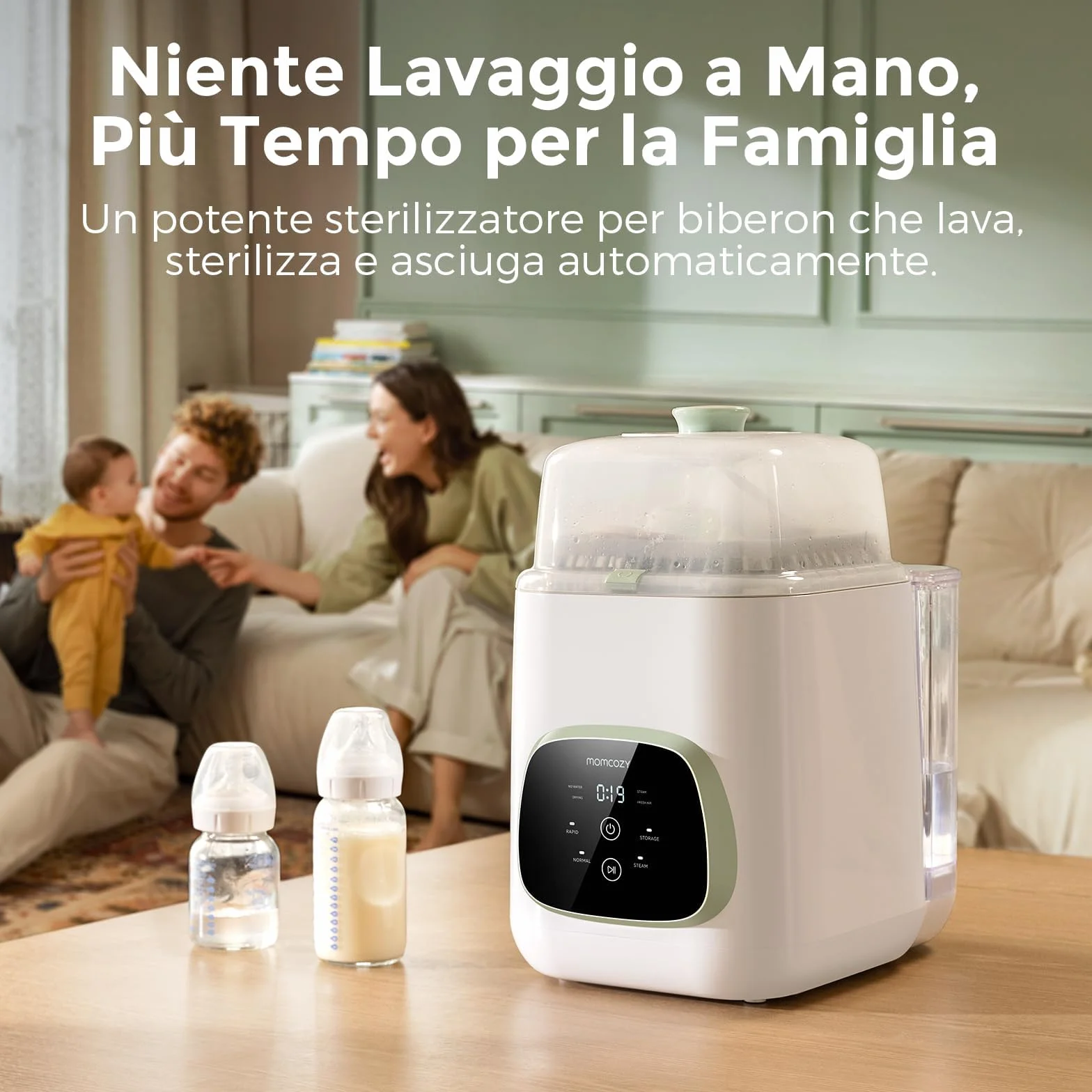 Momcozy KleanPal Pro Lavabiberon elettrico per biberon 3-in-1: lavaggio, sterilizzazione e asciugatura per biberon, parti del tiralatte, tettarelle – Dispositivo all-in-one per la cura del neonato