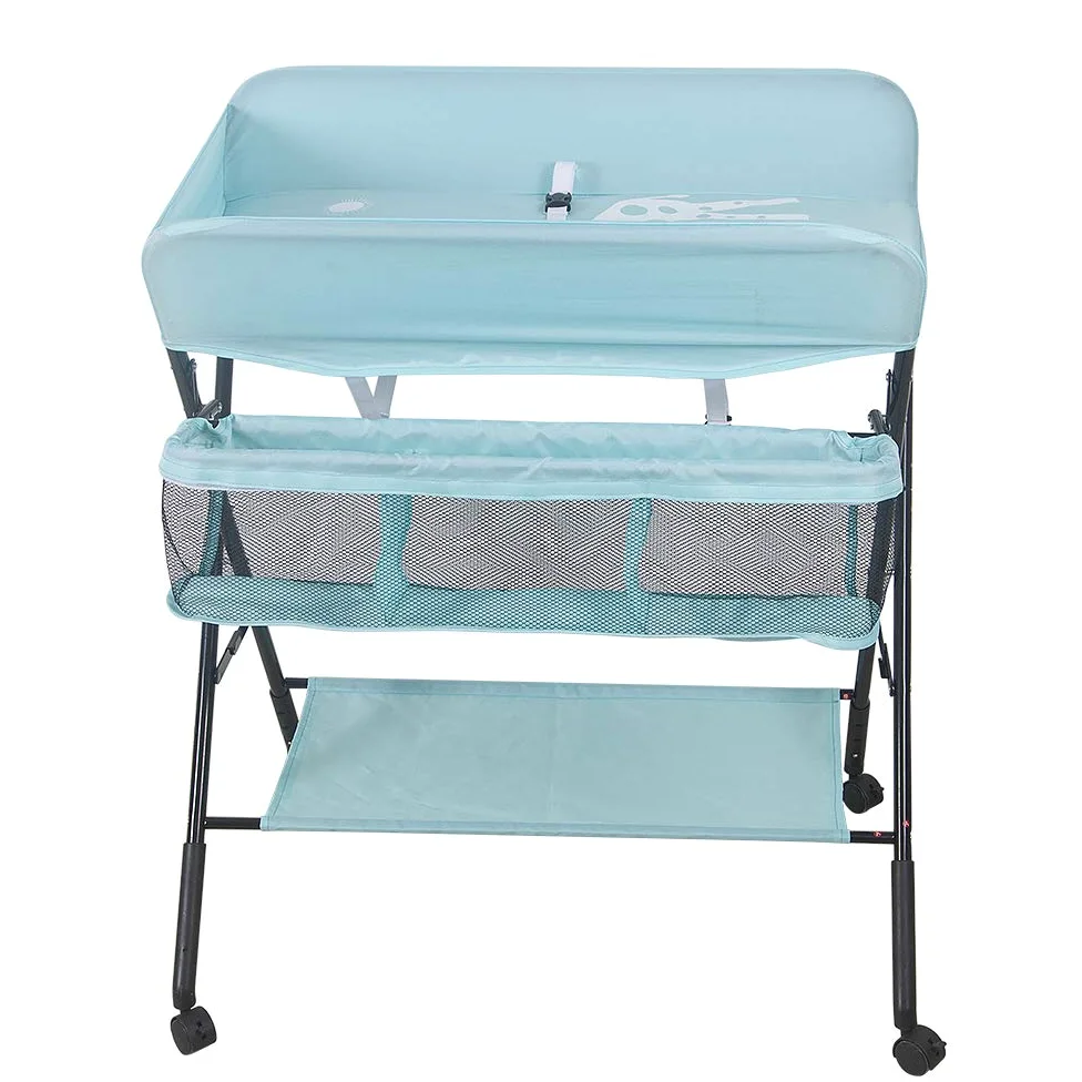 SHISHI Fasciatoio Portatile Pieghevole, Fasciatoio a Piedi per Neonati, Fasciatoio da Viaggio, Materassino Fasciatoio Impermeabile e Lavabile, Protegge la Vita (80×66×(92-98) cm, Blu-nero A)
