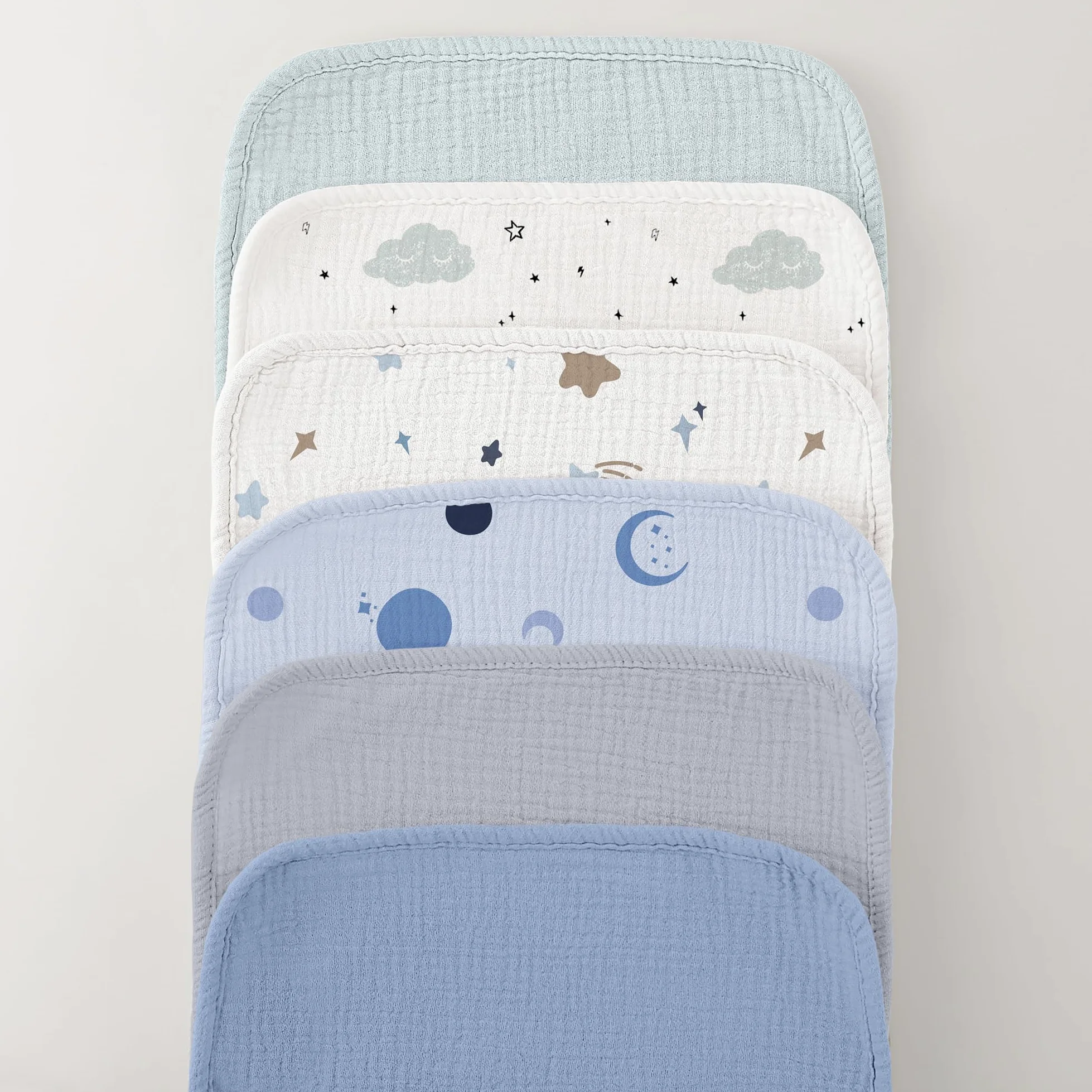 bearmoss Bambino in Mussola Per Neonati, 6 Pezzi, Set 50 X 25 Cm, Super Morbido Assorbente in Mussola A Grana Per Neonati, Unisex, Per Bambine E Ragazzi (blu)