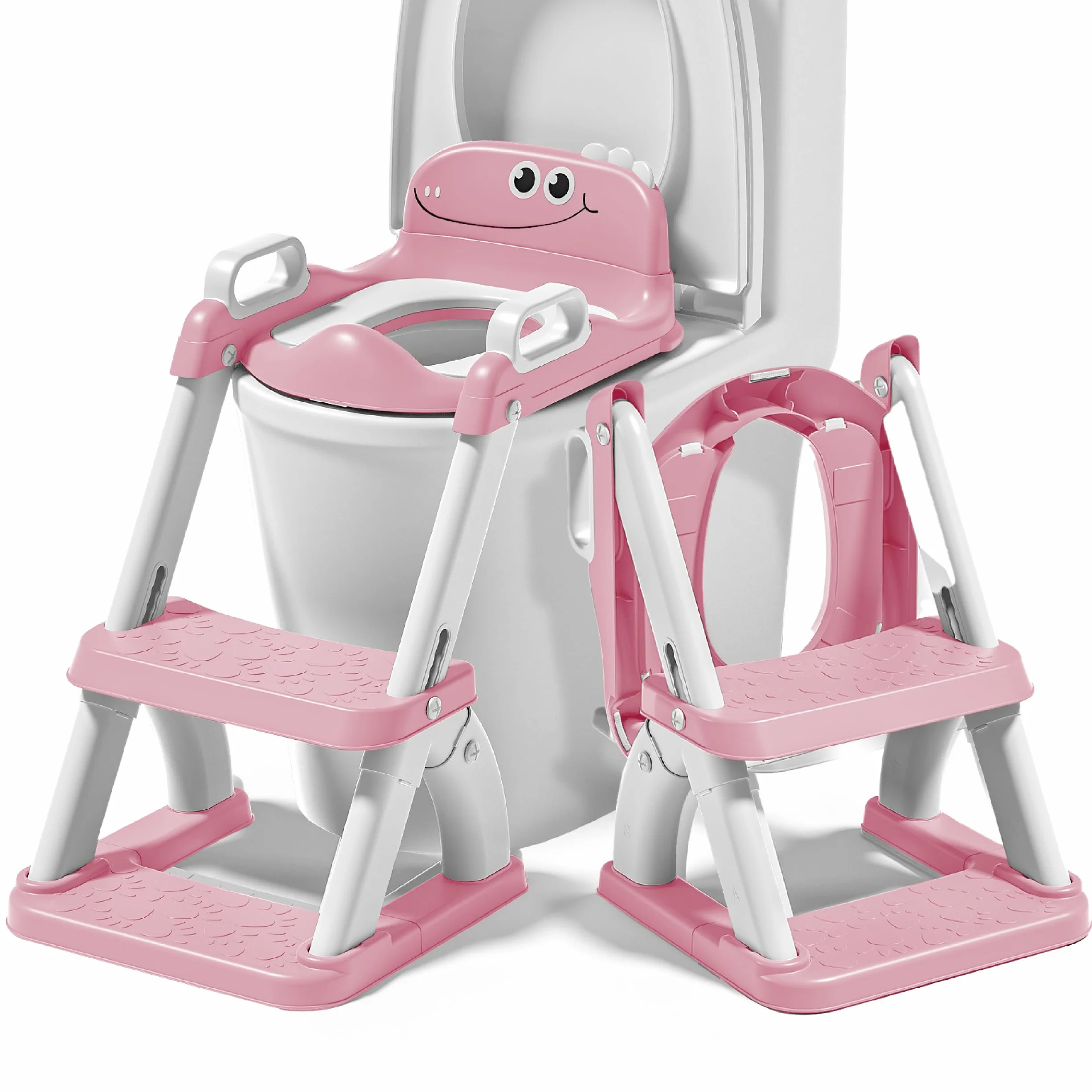 Riduttore WC Bambini con Scaletta – Sedile WC Pieghevole per Apprendimento Autonomo – Adattatore Toilette con Gradino Antiscivolo e Maniglie – Vasino Bambini