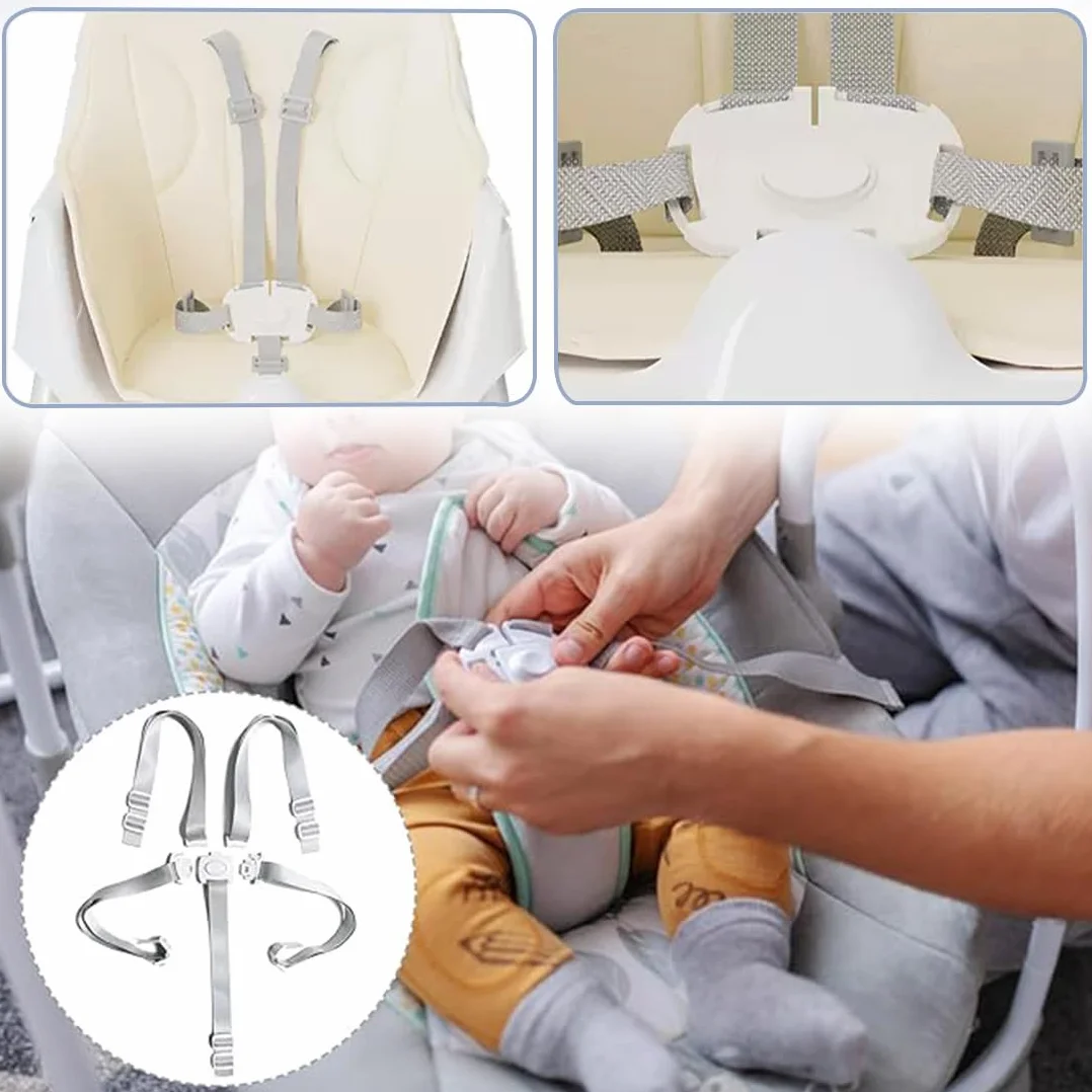 1 Pcs Cinture Universali per Seggiolone Cinghie per Seggiolone a 5 Punti, Regolabile Cintura di Sicurezza per Bambini per Seggiolino Cinghie Passeggini,cinghie seggiolone,Con tampone (Grigio)