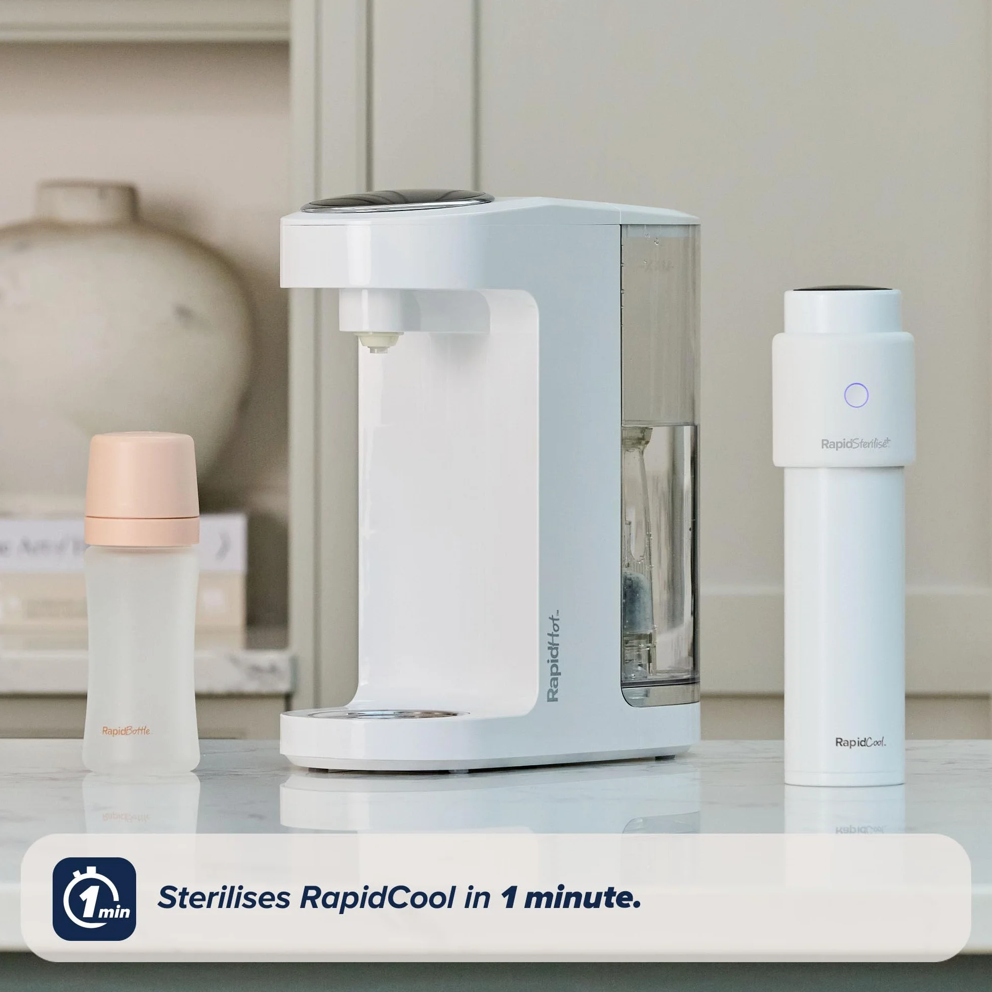 Nuby RapidSterilise+ Sterilizzatore UV per biberon RapidBottle e RapidCool, portatile – 30 utilizzi per carica, ricarica USB, spegnimento automatico, elimina il 99,9% dei batteri in 1 minuto (Bianco)