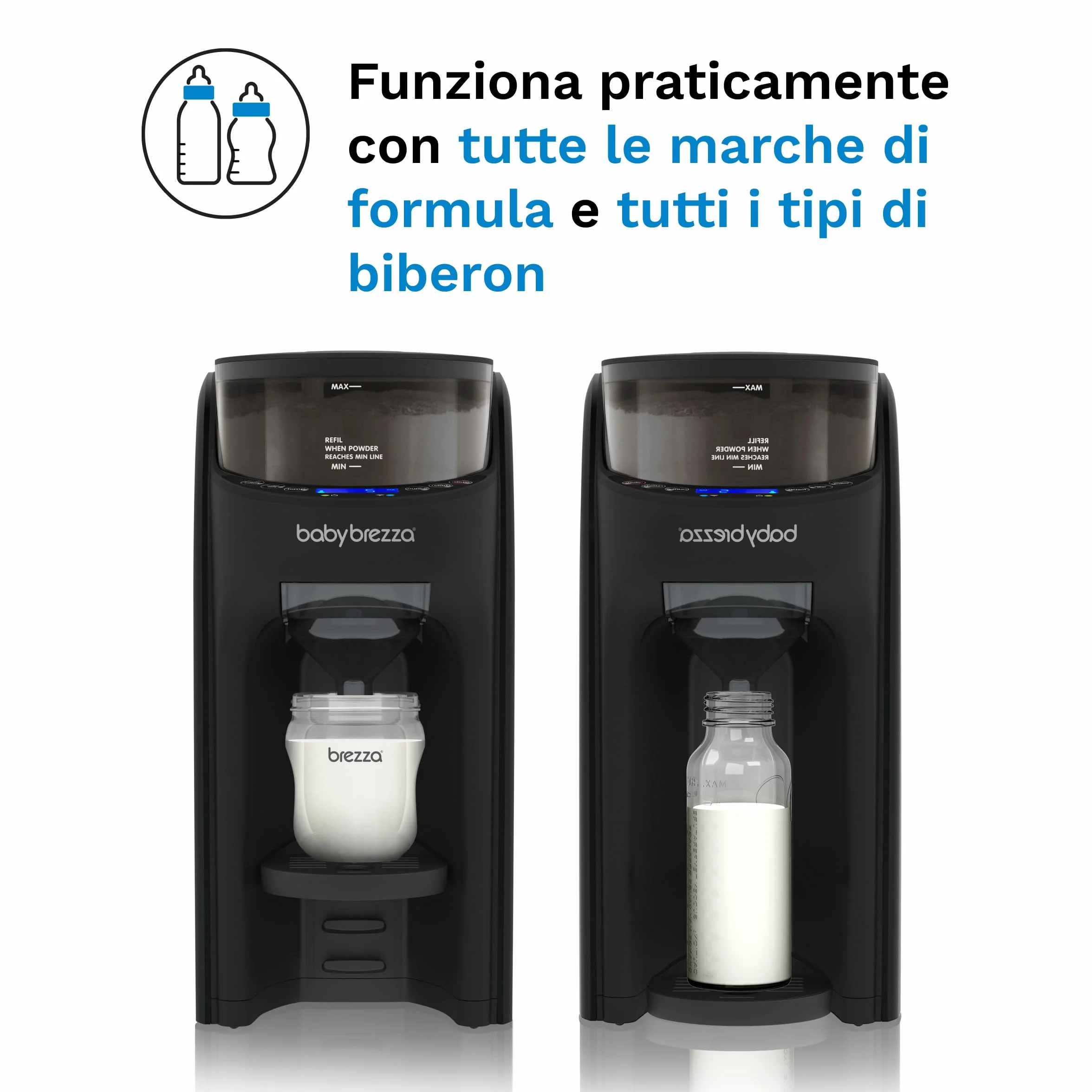 Baby Brezza Formula Pro Advanced nero - Preparatore di Biberon istantaneo e automatico, miscela, riscalda ed eroga automaticamente la Formula o l’Acqua - con 3 Temperature e Dosaggio automatico